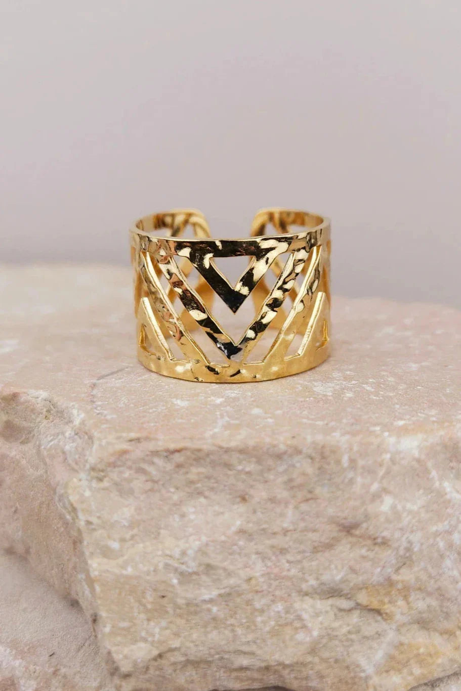 Wide HAMMERED OPENWORK ring