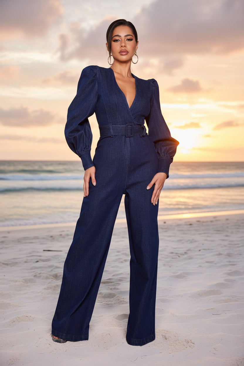 Denim Dimension - Combi pantalon en jean foncé