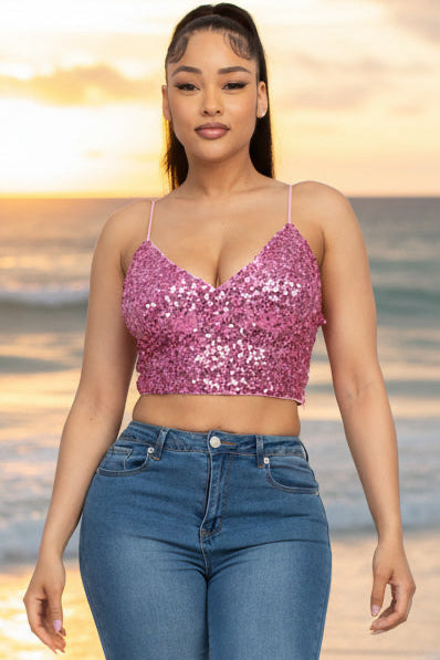 Radiance - Crop top à paillettes à bretelles rose