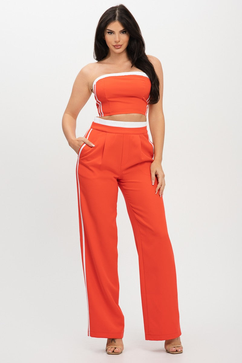 Pimiento - Ensemble pantalon rouge orangé
