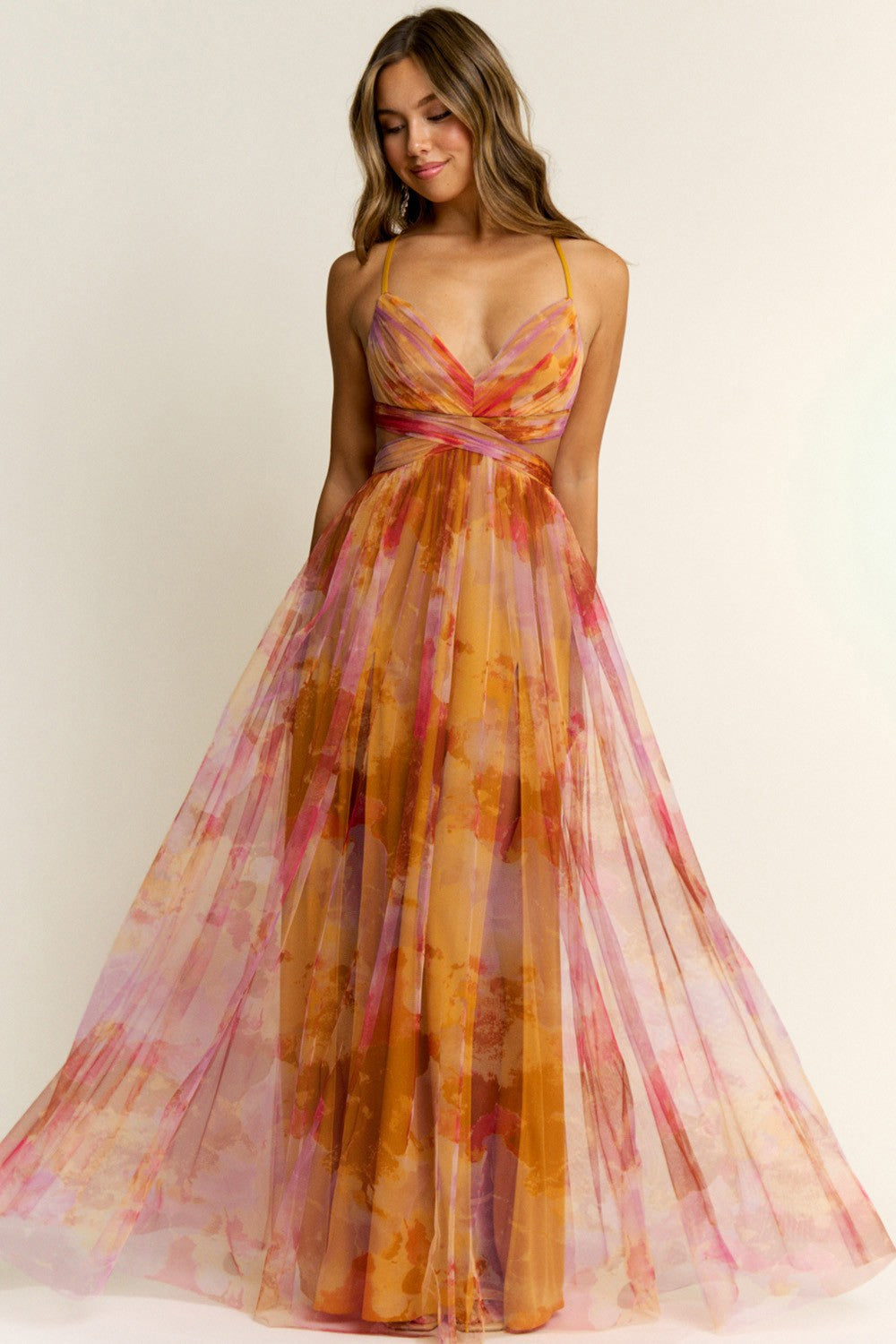 Island Breeze - Robe longue en tulle moutarde