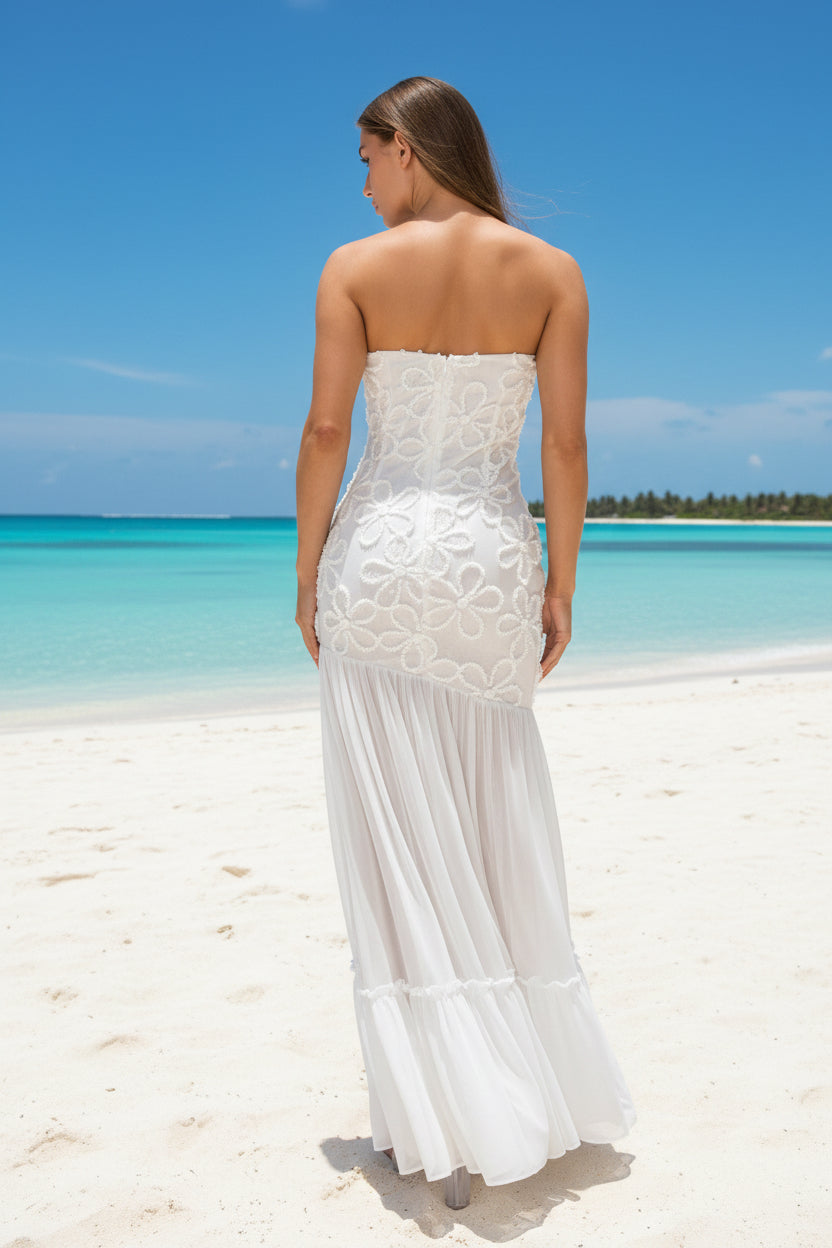 White flower - Robe longue bustier blanche