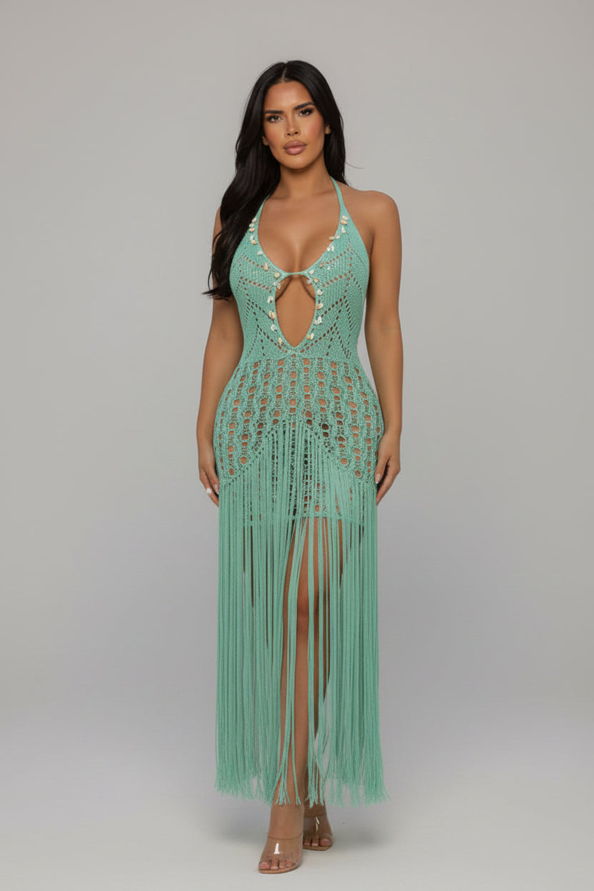 Paradise - Robe en crochet décolleté à franges