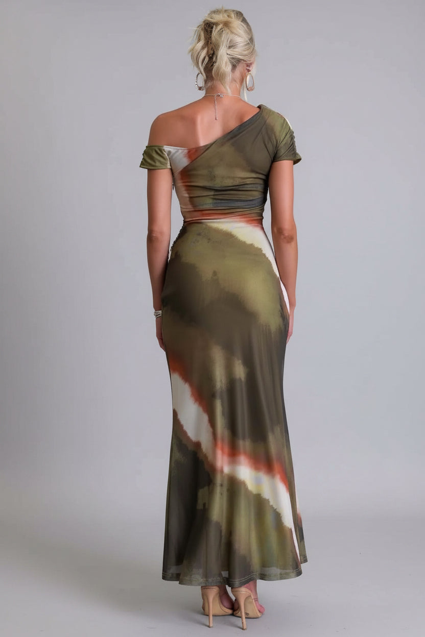 Earth Melody - Robe longue asymétrique kaki