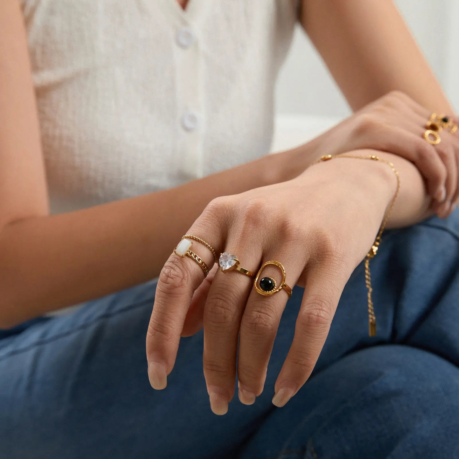 Serment d'Amour - Bague dorée cœur zircon en acier inoxydable – ajustable