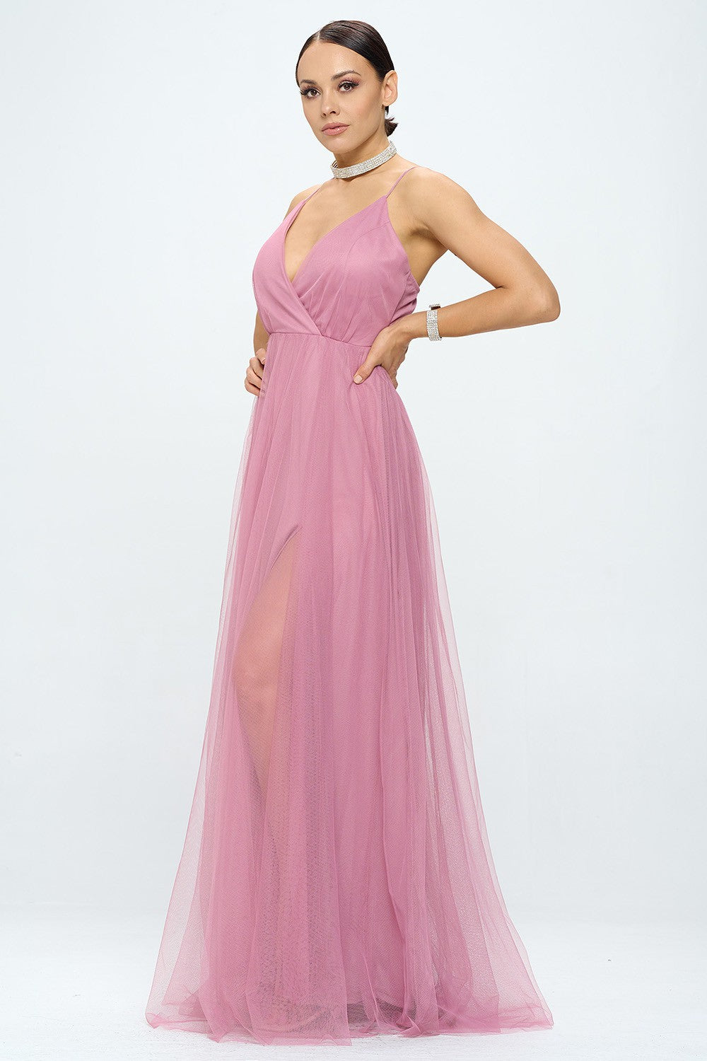 Imperial grace - Robe longue en tulle mauve