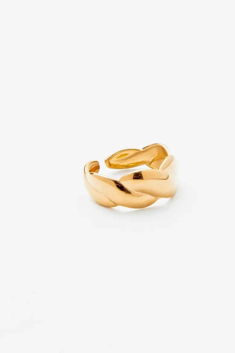 Entrelacement - Bague dorée torsadée en acier inoxydabl