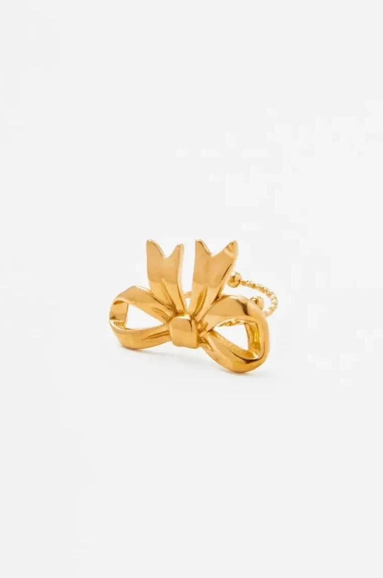 Cute bow - Bague nœud dorée en acier inoxydable
