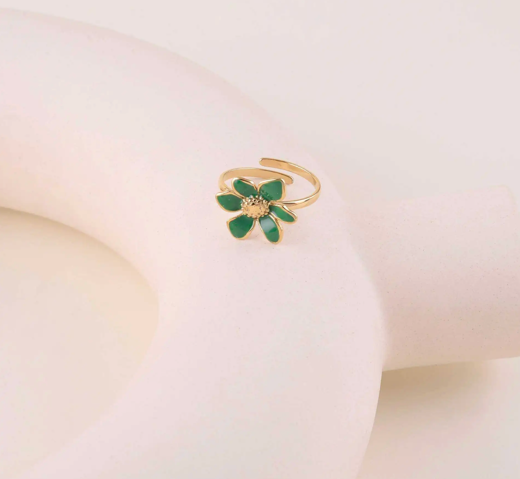 Petalia Vert - Bague acier inoxydable