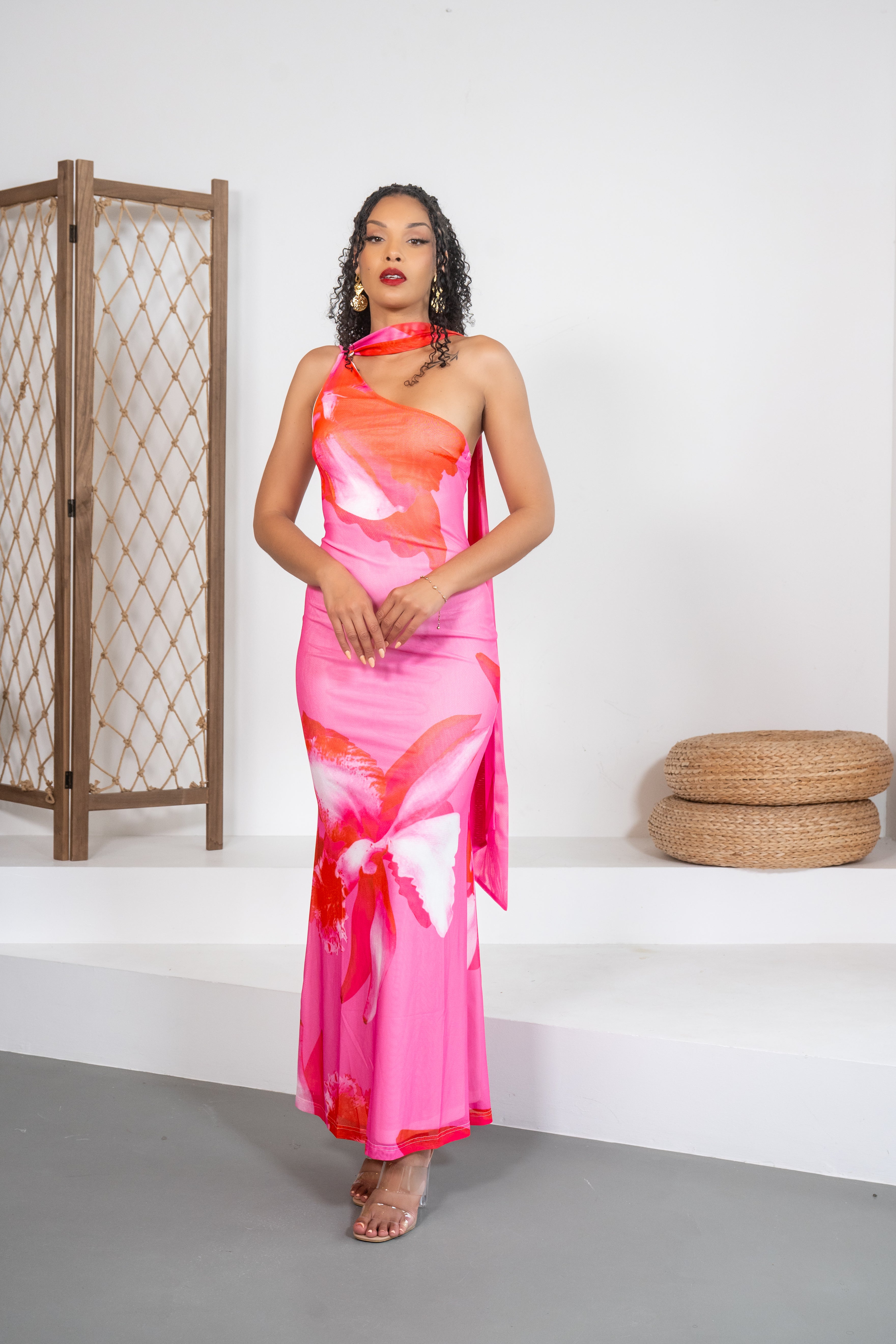 First Date Vibe - Robe longue fleurie rose