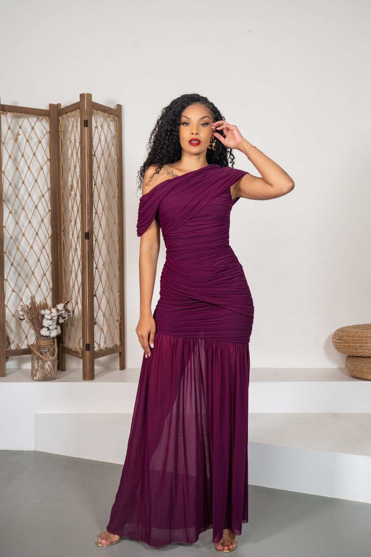 Habanera - Robe longue drapée aubergine