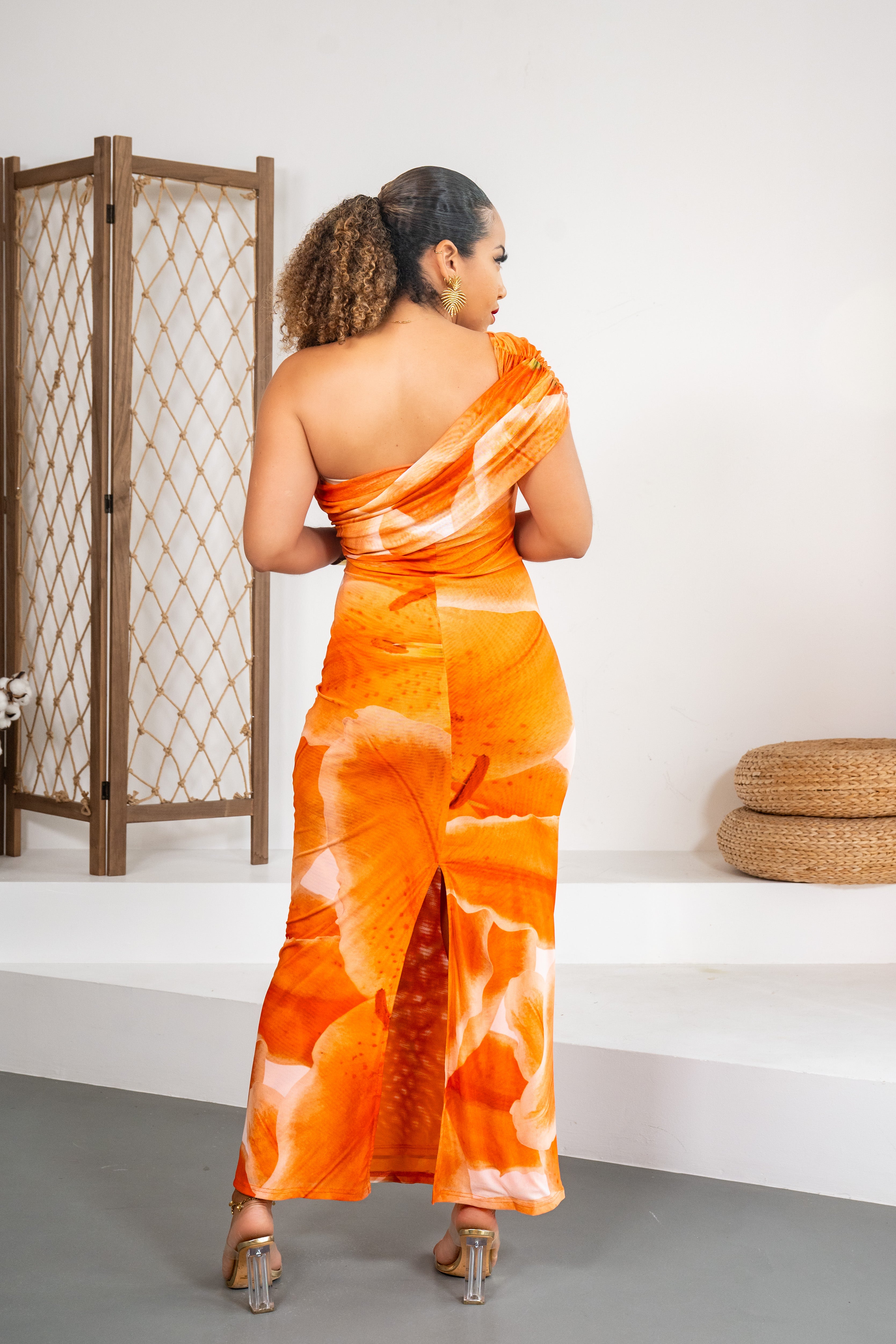 Costa Bella - Robe longue orange à col bardot