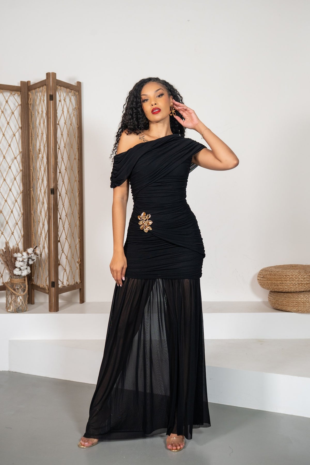 Sevillana - Robe longue drapée noire