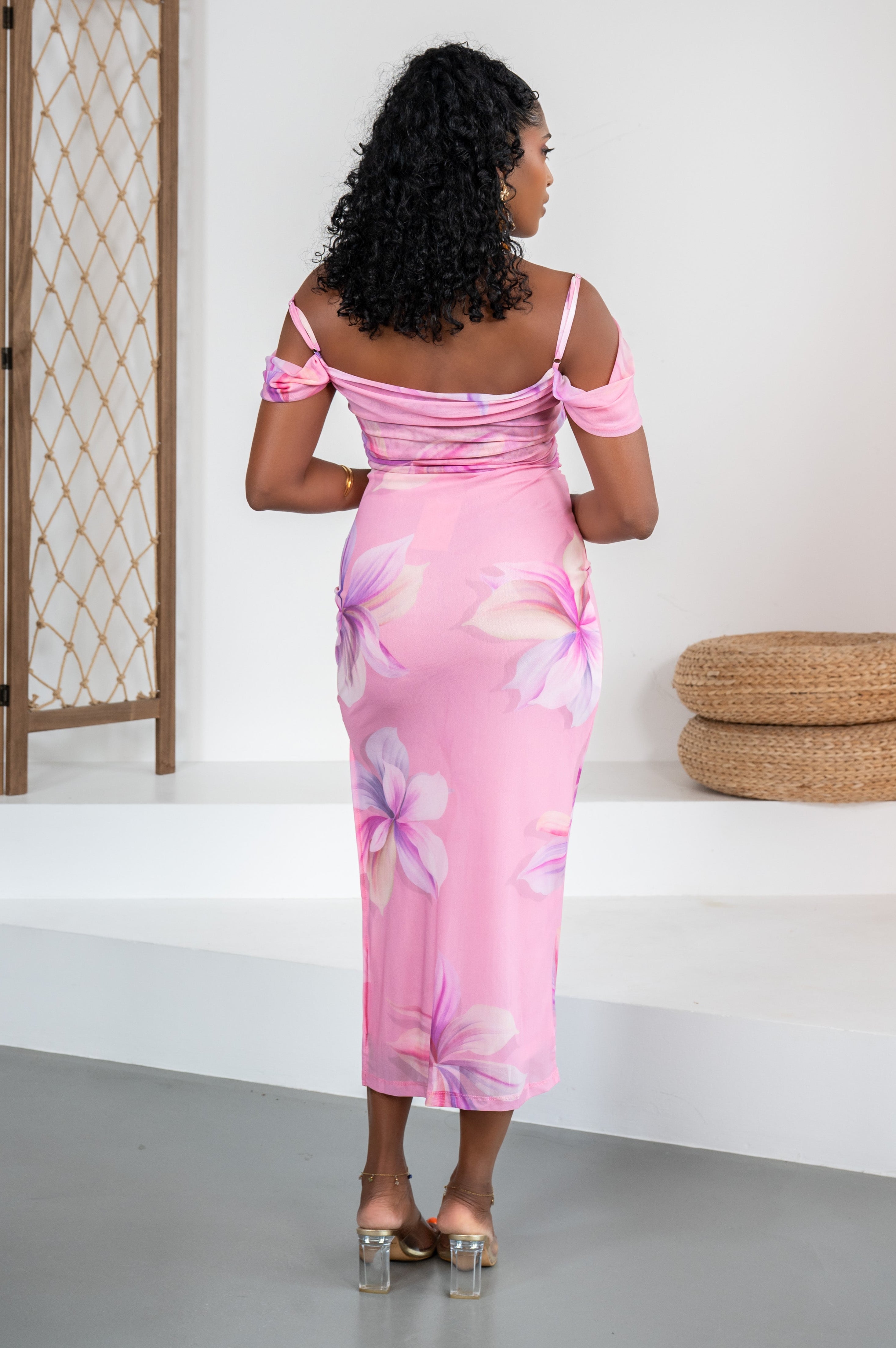 Pink palette - Robe midi fleurie rose