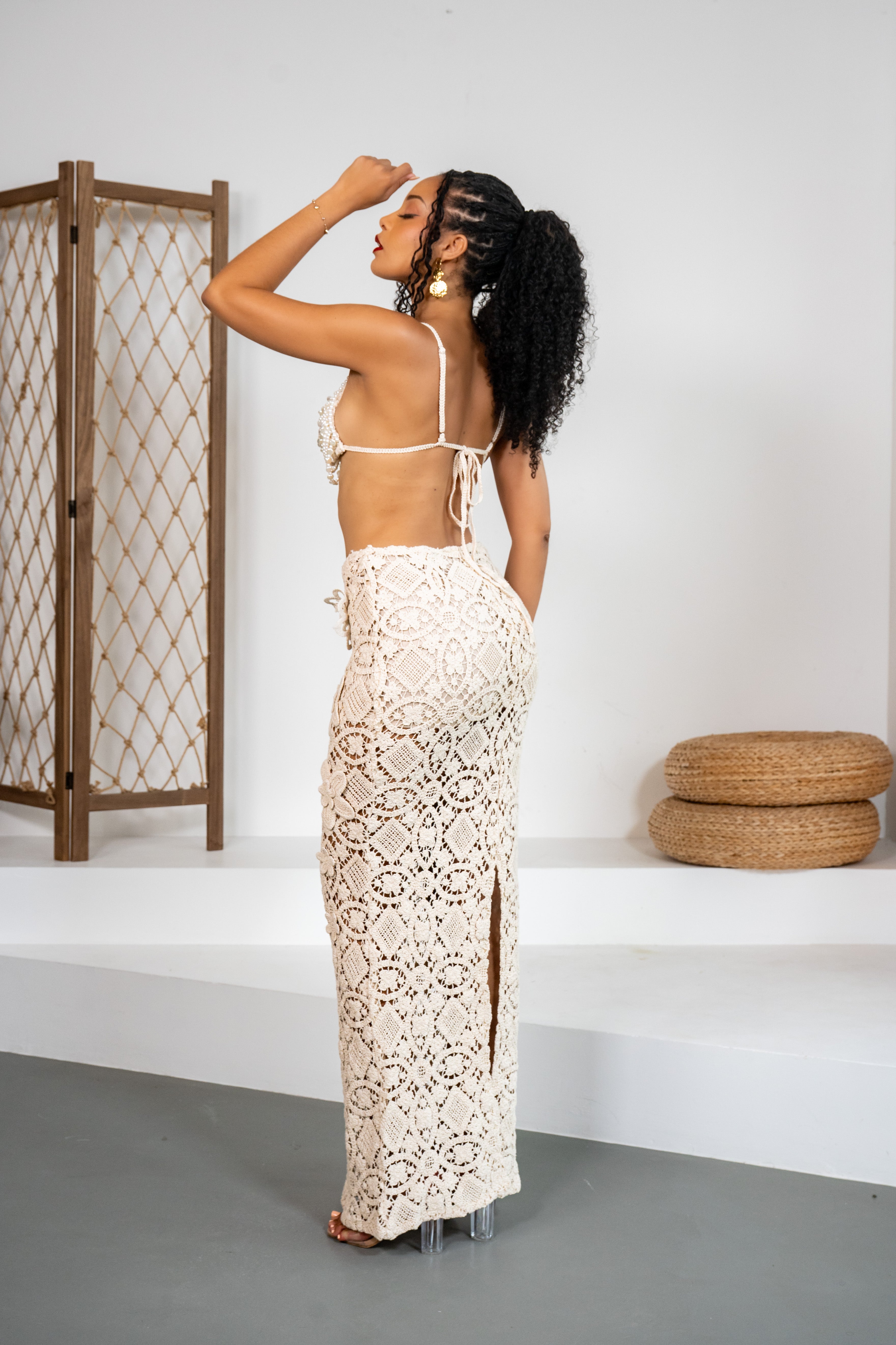 Perla - Ensemble jupe en crochet avec perles sur le top