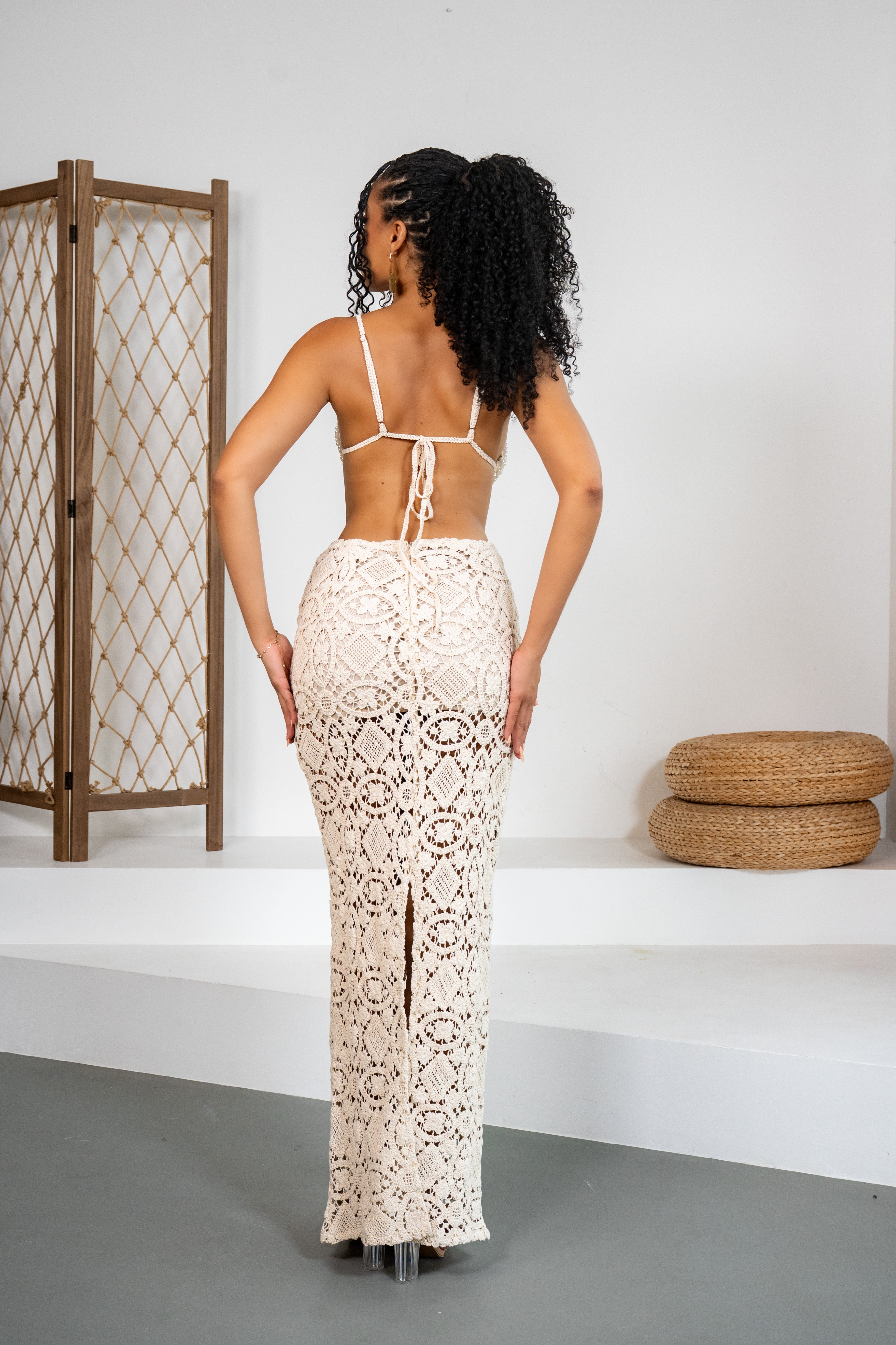 Perla - Ensemble jupe en crochet avec perles sur le top