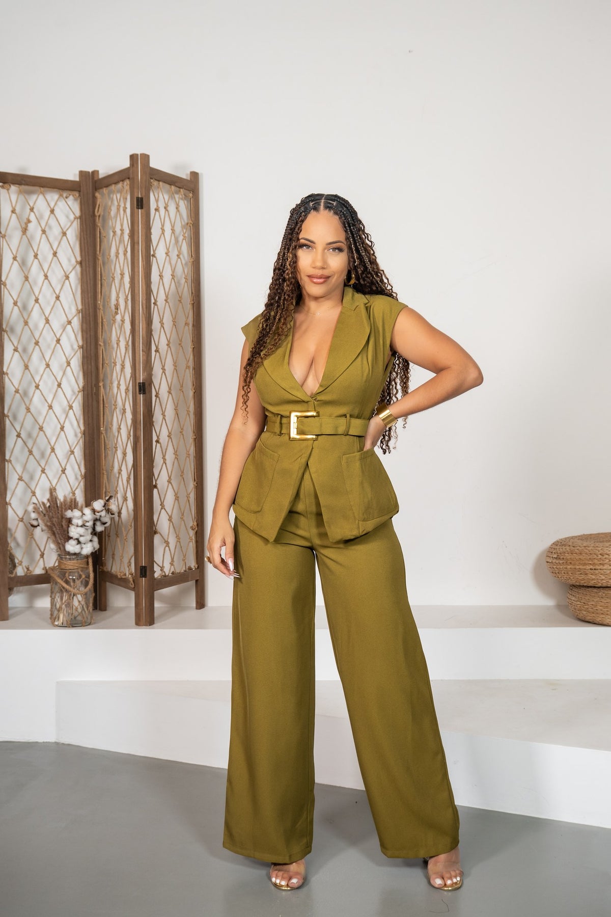 Peridoto - Ensemble gilet vert olive