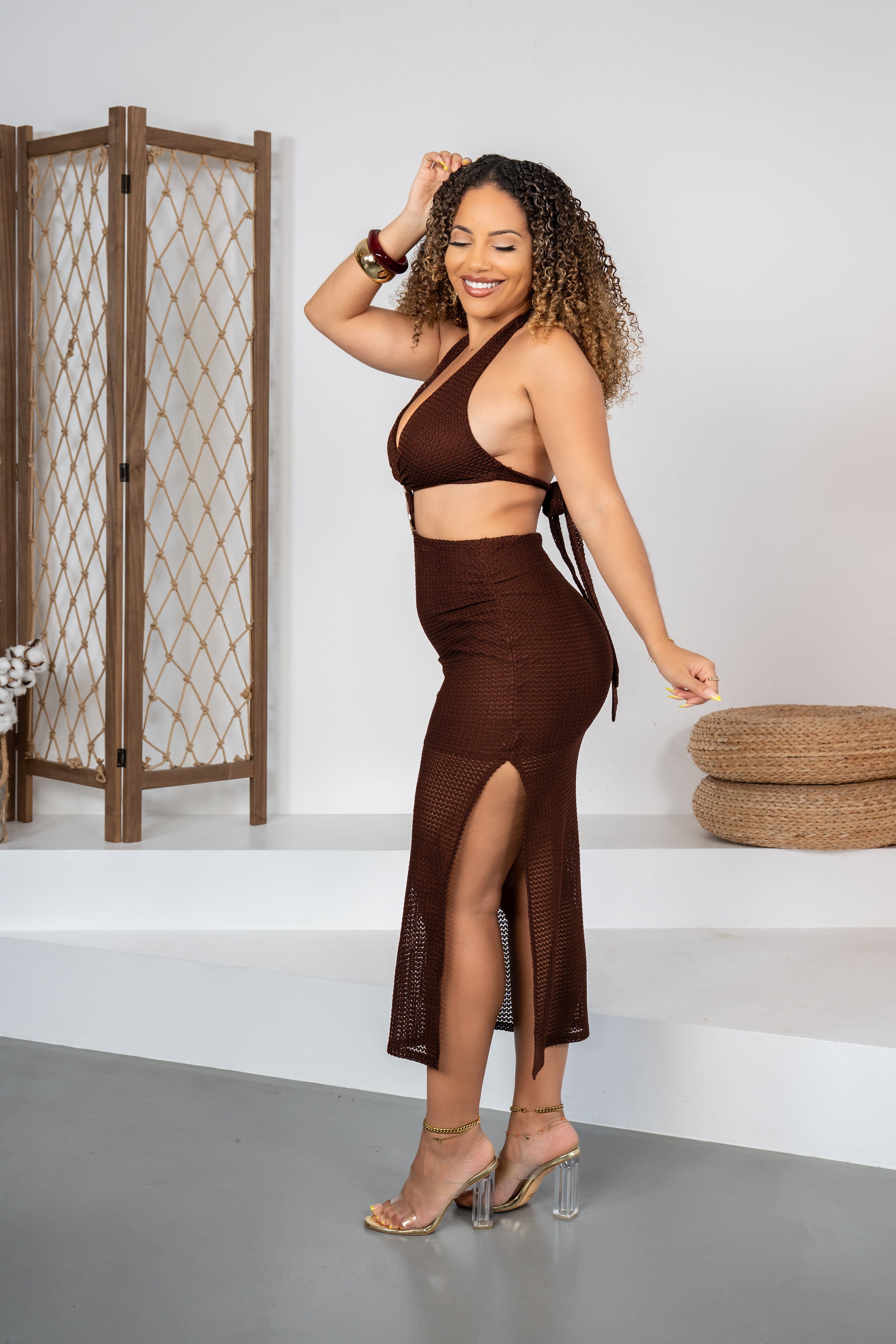 Brown Sugar - Robe midi marron sexy et originale