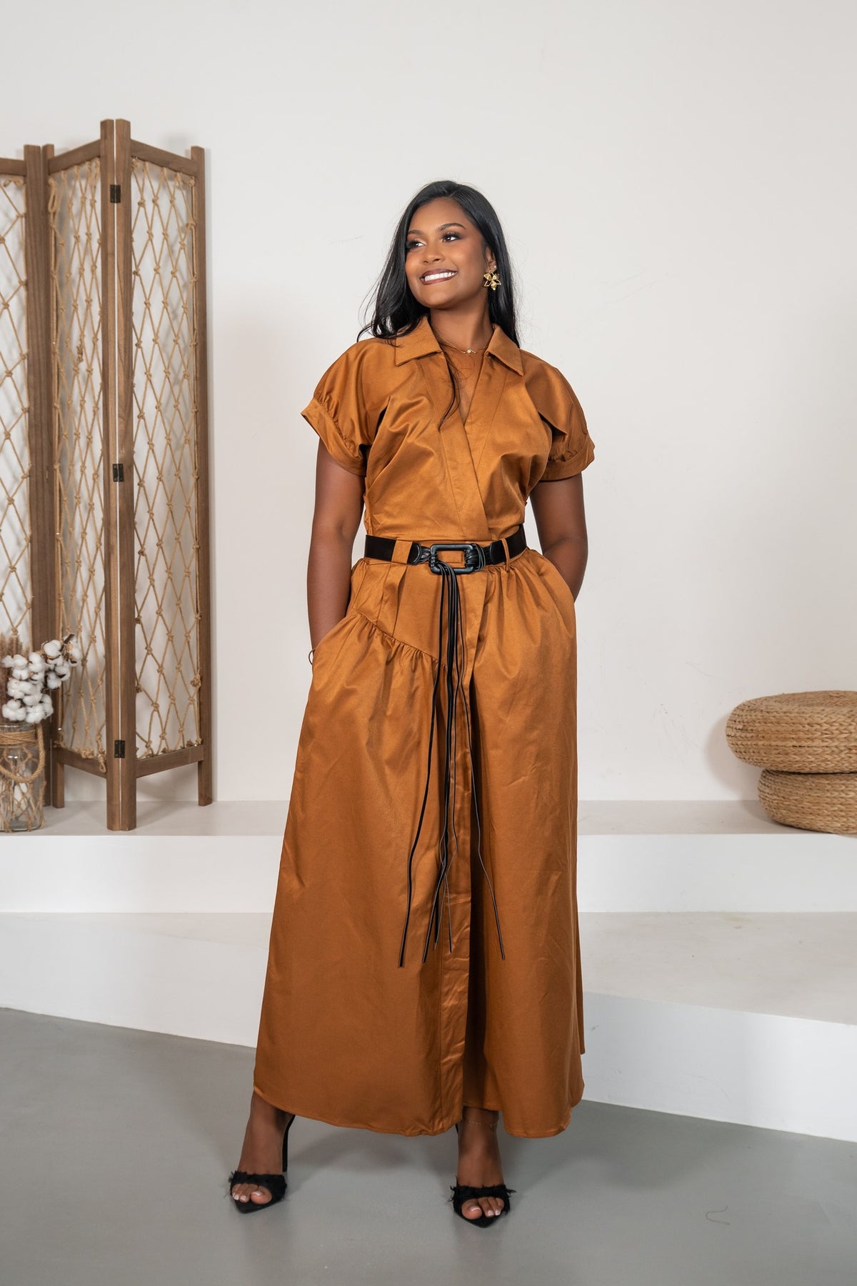 Siena - Robe longue portefeuille caramel