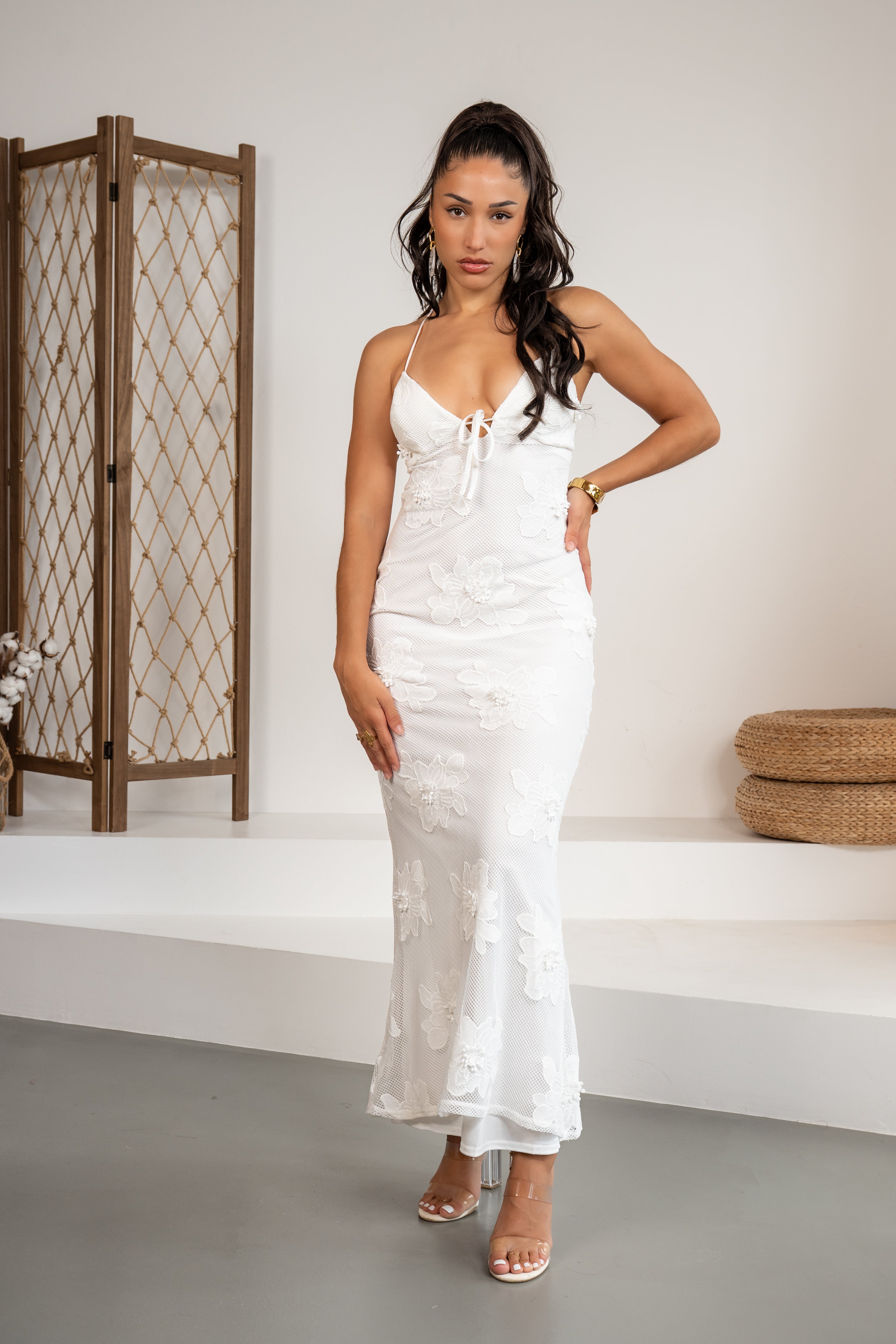 White blossom - Robe midi blanche à fleurs