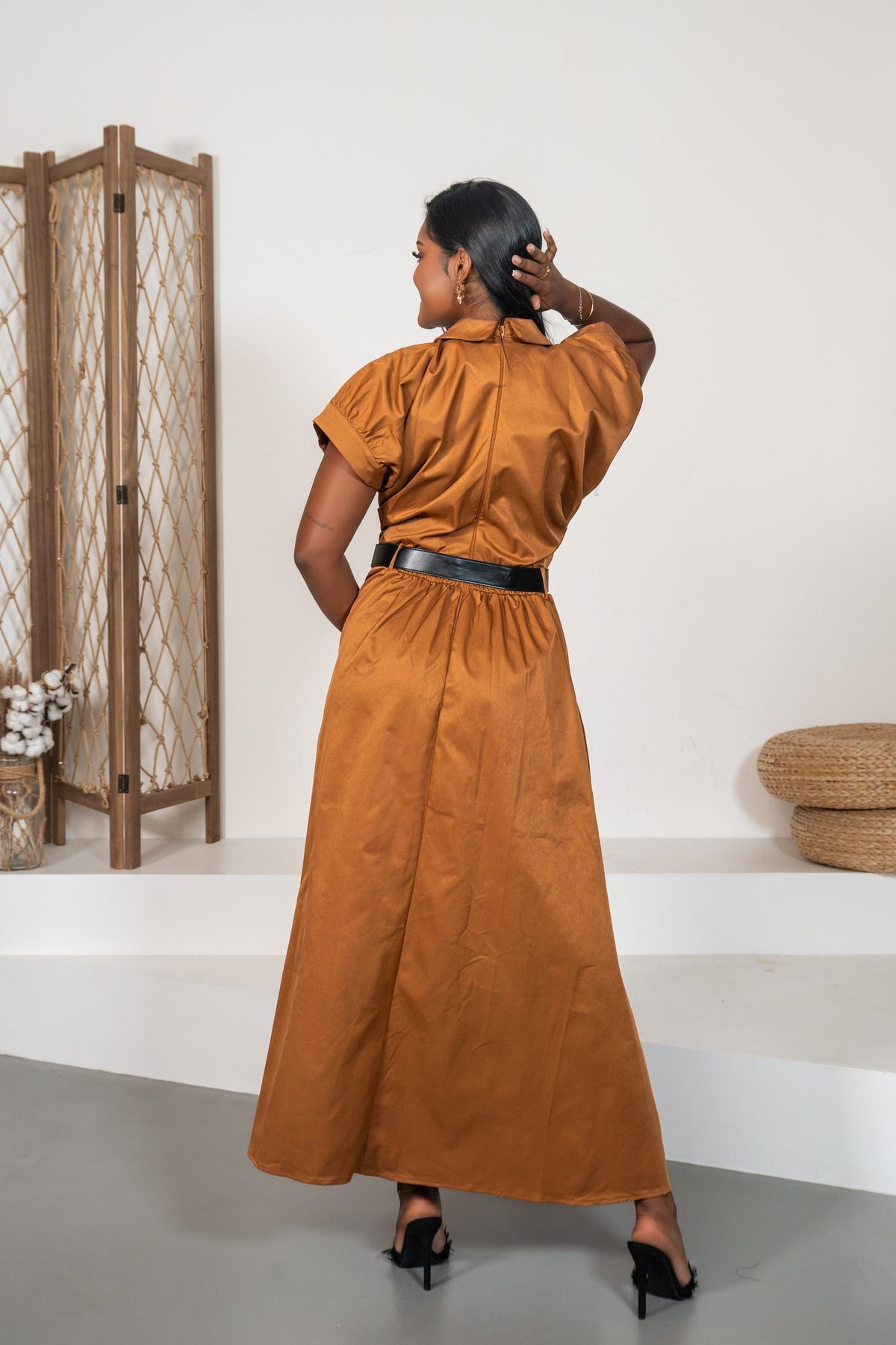 Siena - Robe longue portefeuille caramel