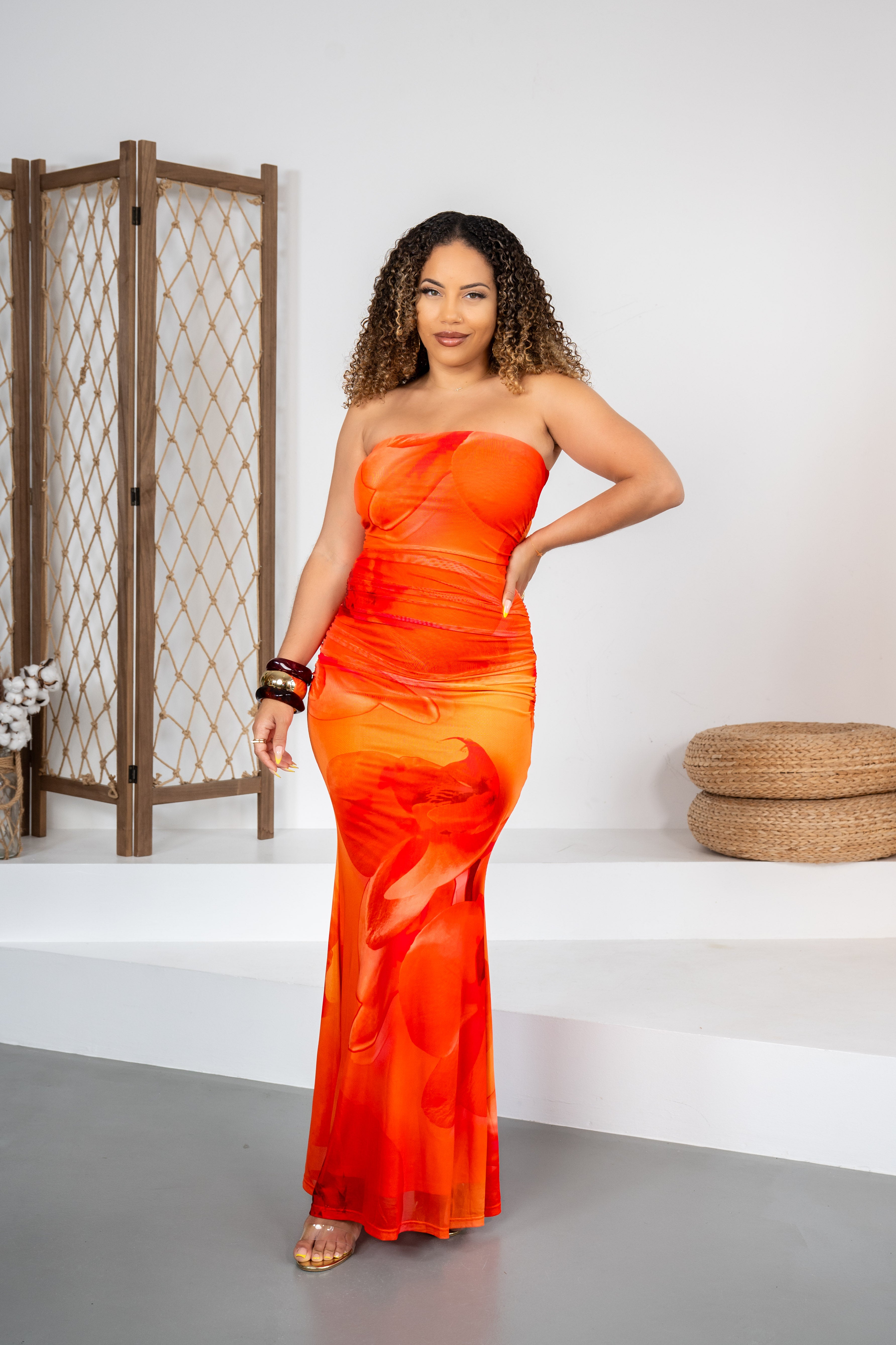 Paradise Glow - Robe orange bustier au dos nu