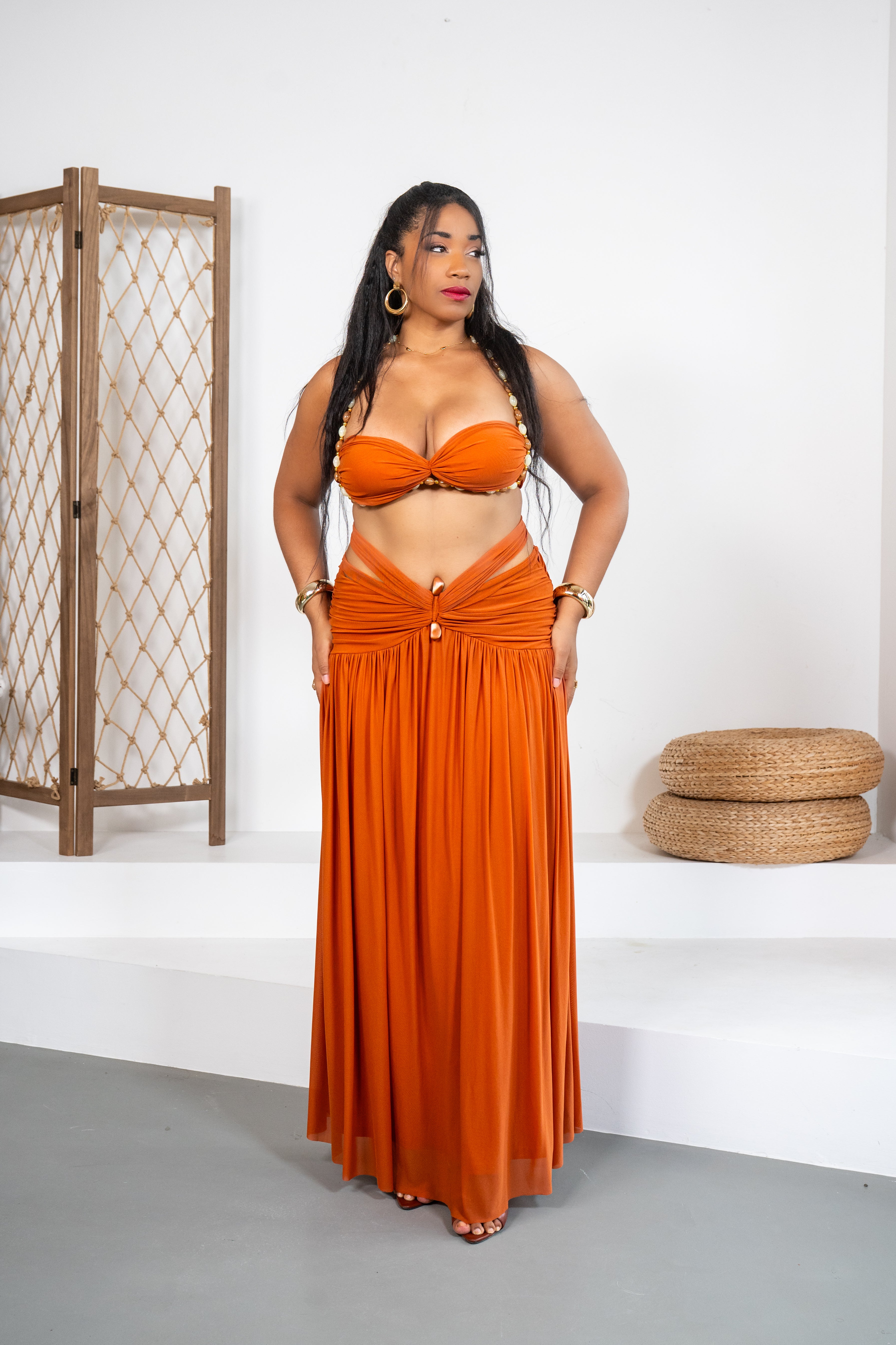 Costa Esmeralda -Ensemble jupe Terracotta à perles