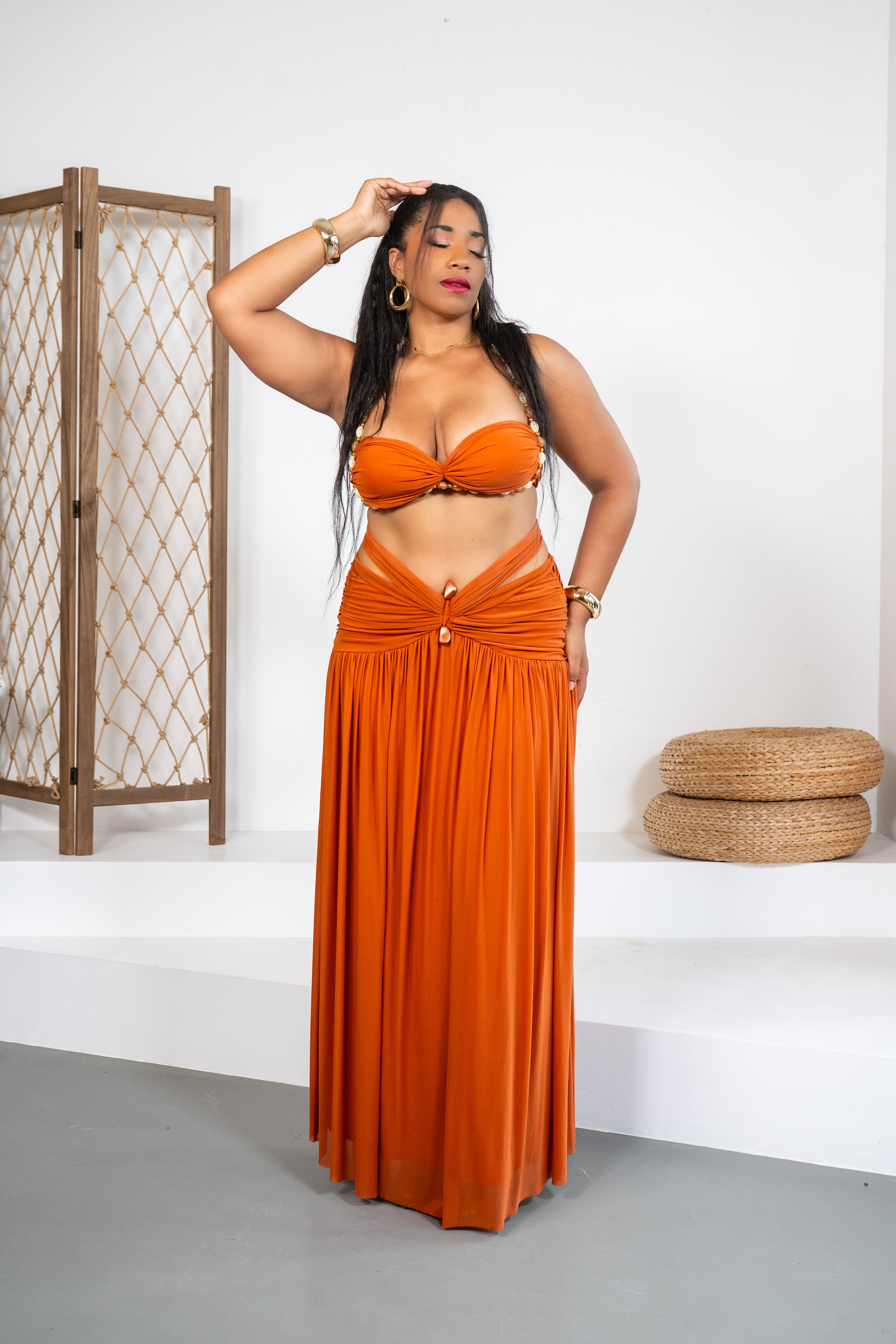 Costa Esmeralda -Ensemble jupe Terracotta à perles