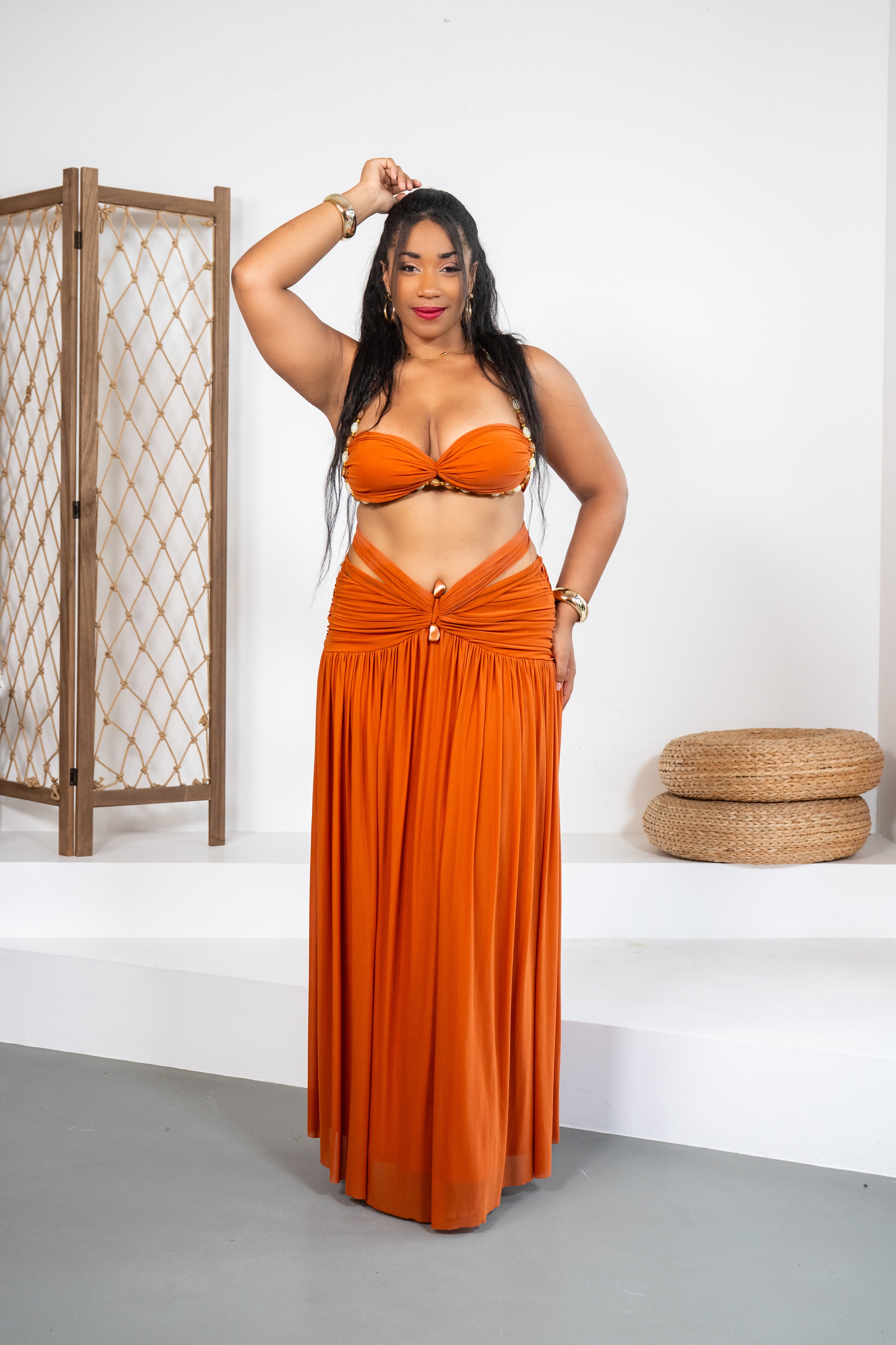 Costa Esmeralda -Ensemble jupe Terracotta à perles