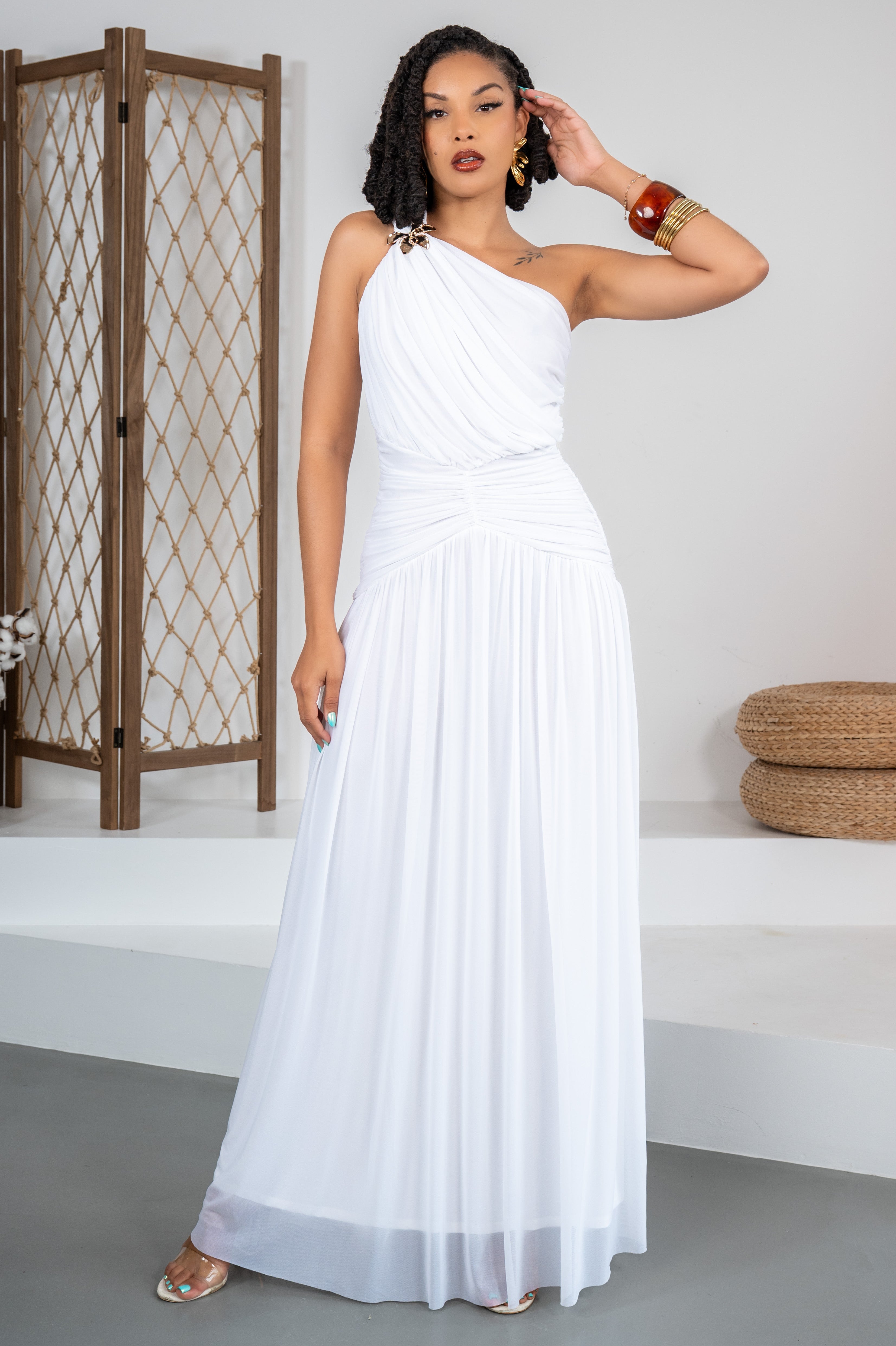 Dolce Riviera - Robe de cérémonie drapée blanche