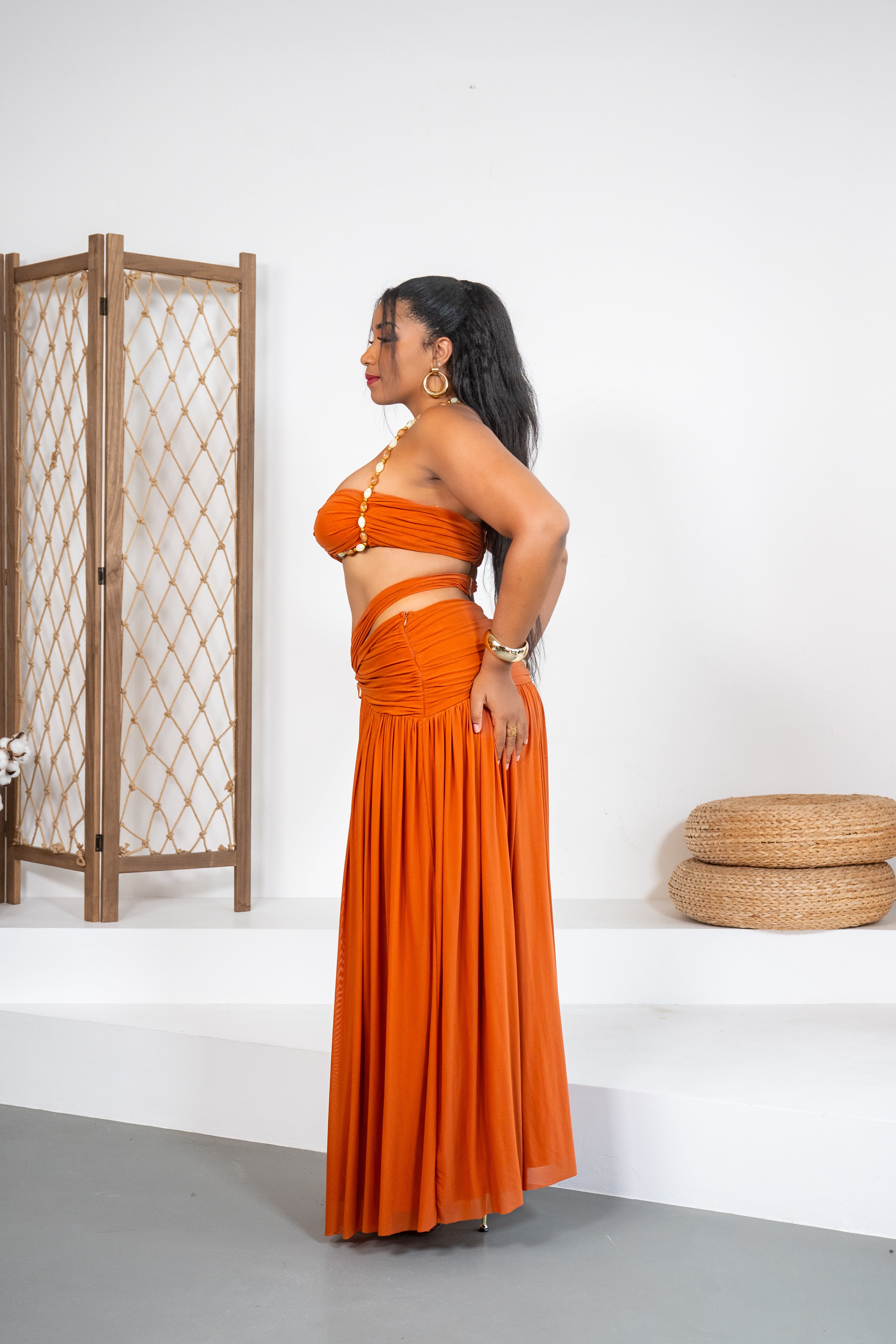 Costa Esmeralda -Ensemble jupe Terracotta à perles