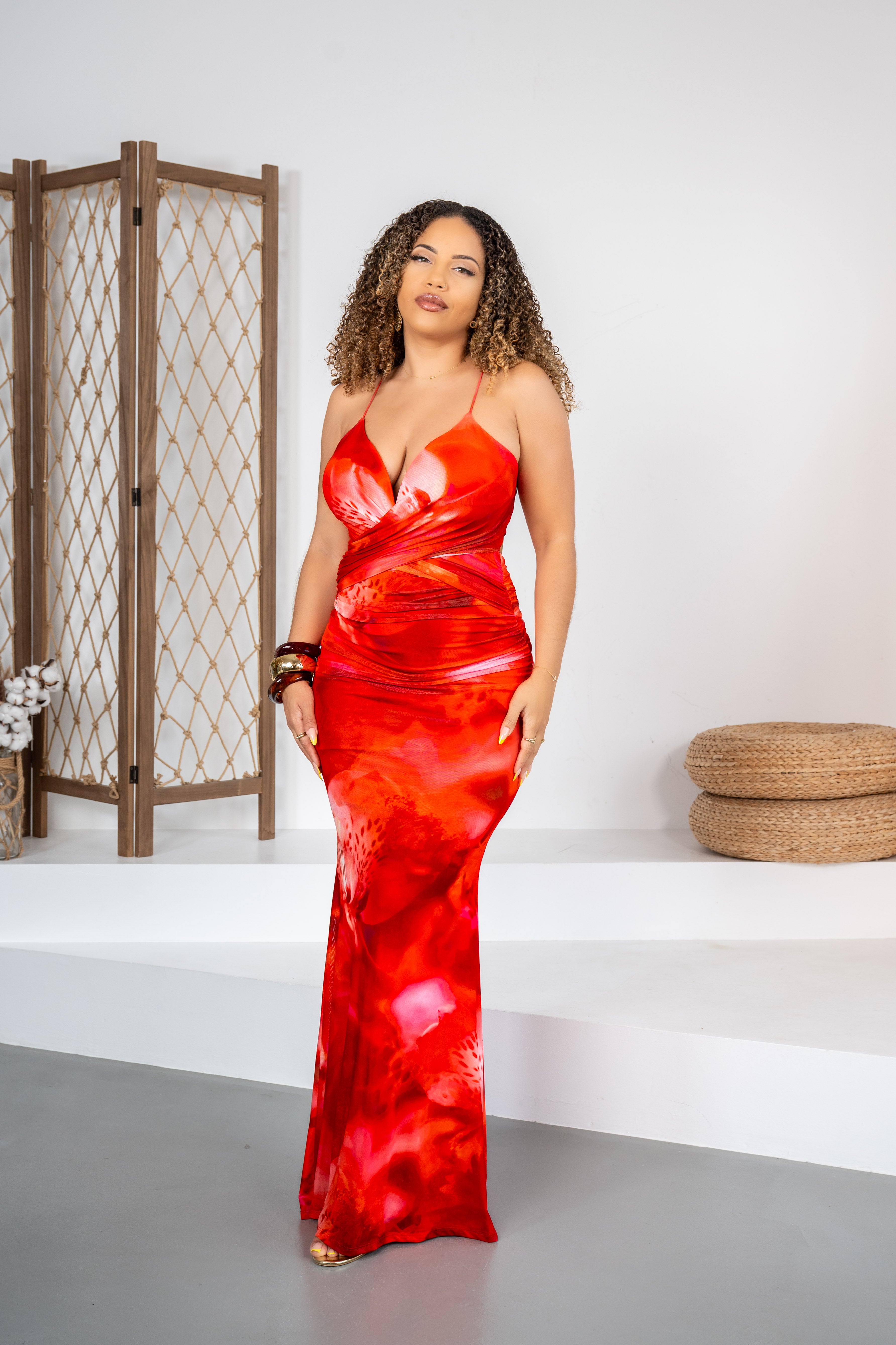 Red fire - Robe longue lacée dans le dos