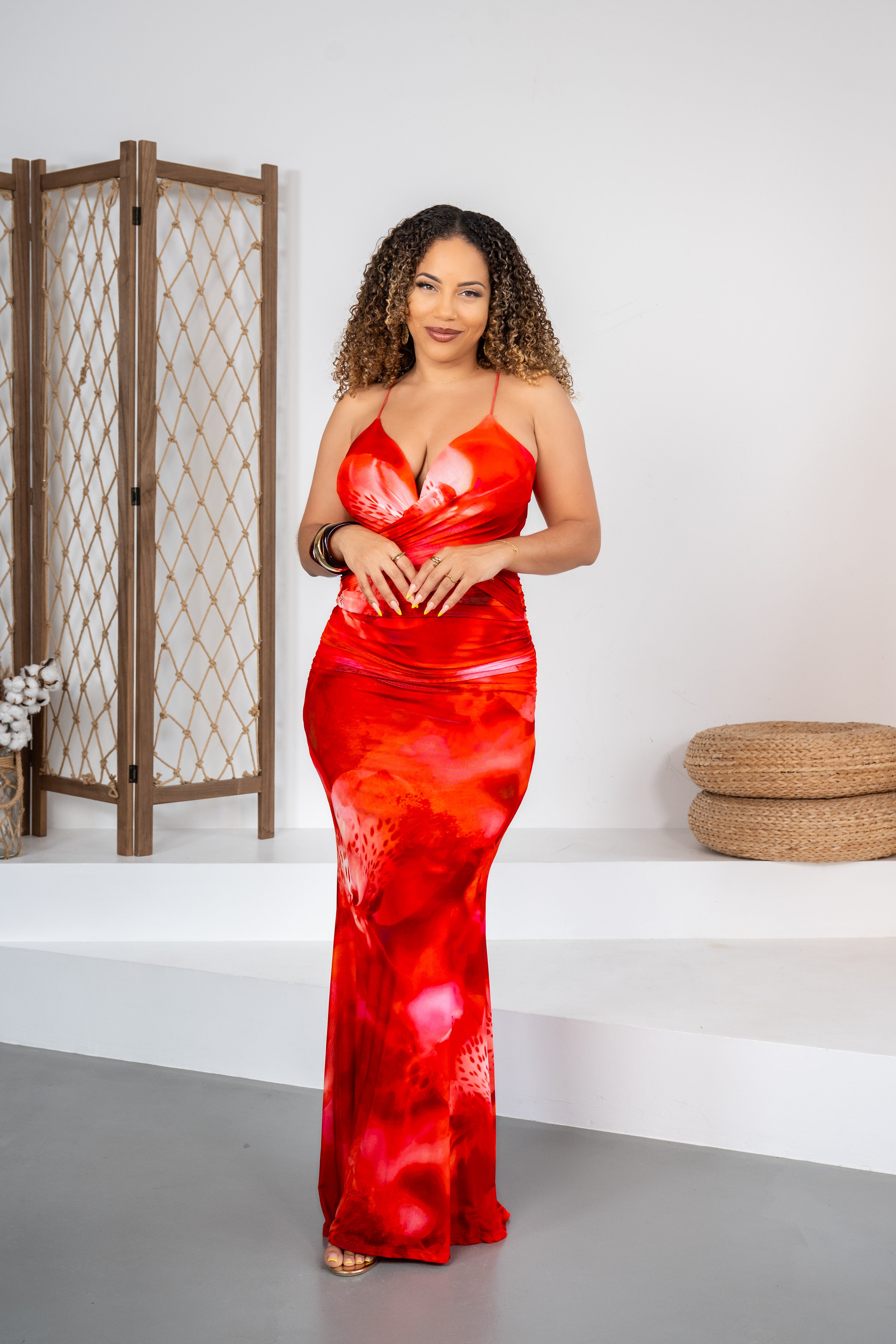 Red fire - Robe longue lacée dans le dos