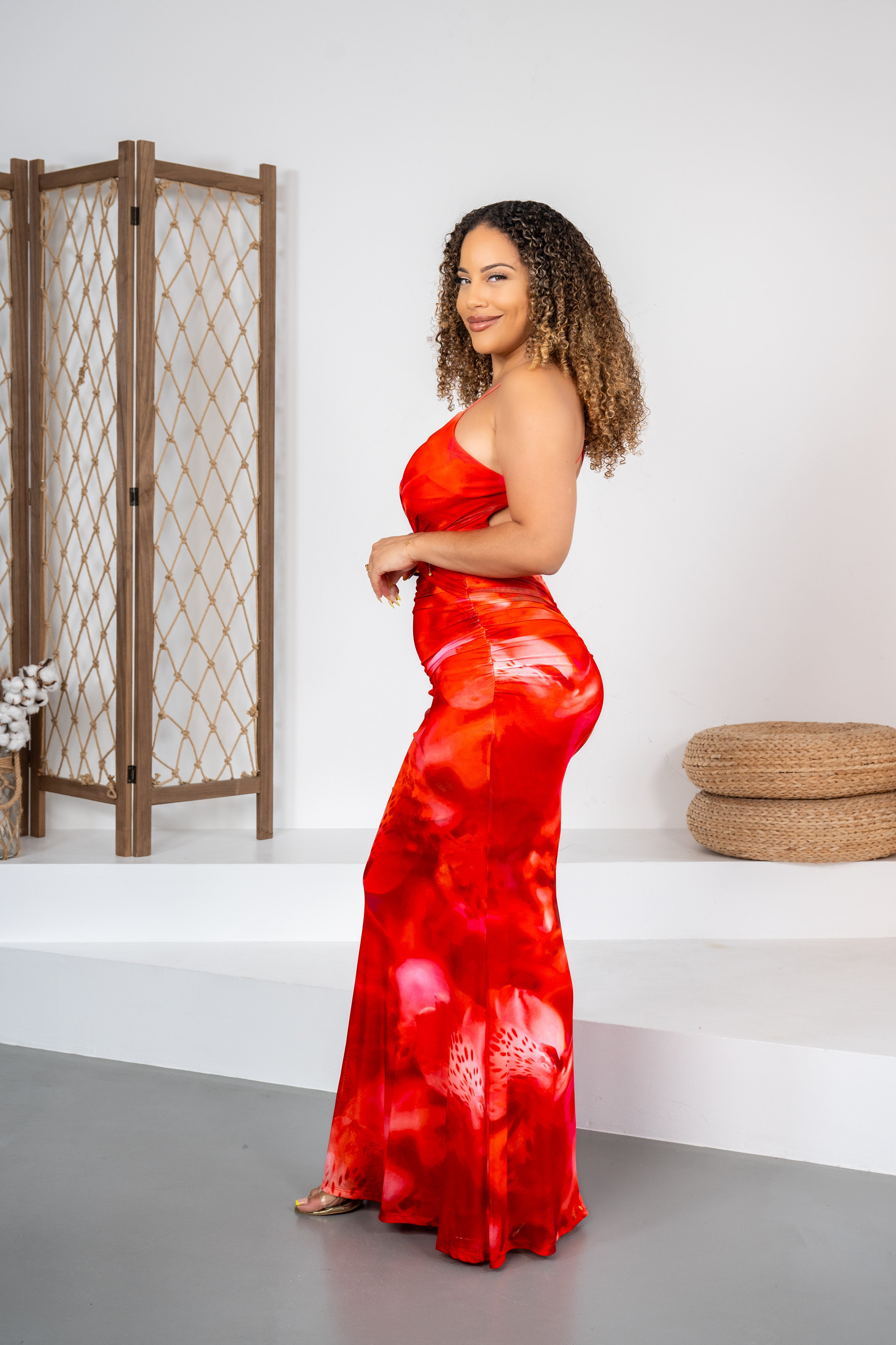 Red fire - Robe longue lacée dans le dos