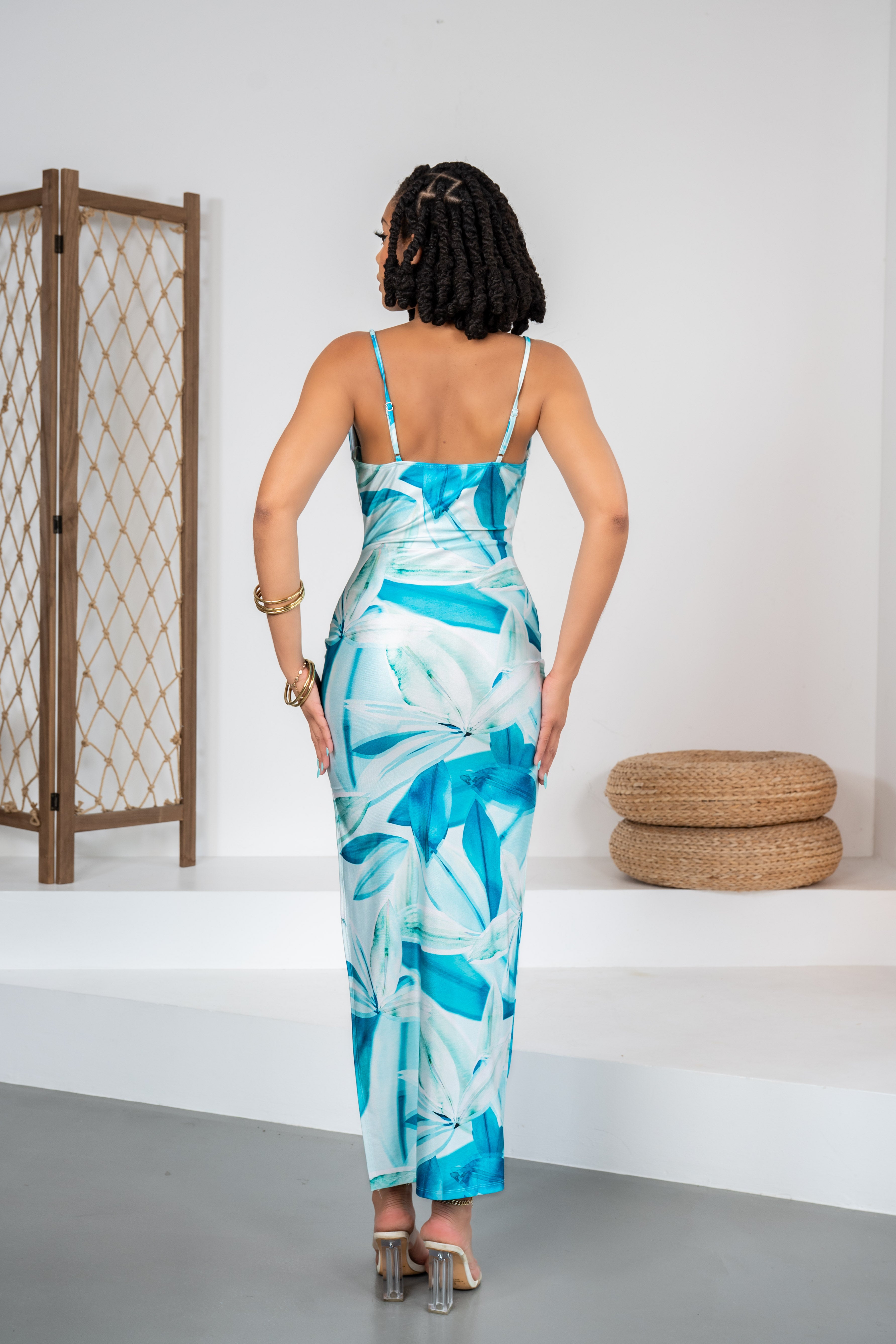 Azure Romance - Robe longue tropicale bleue