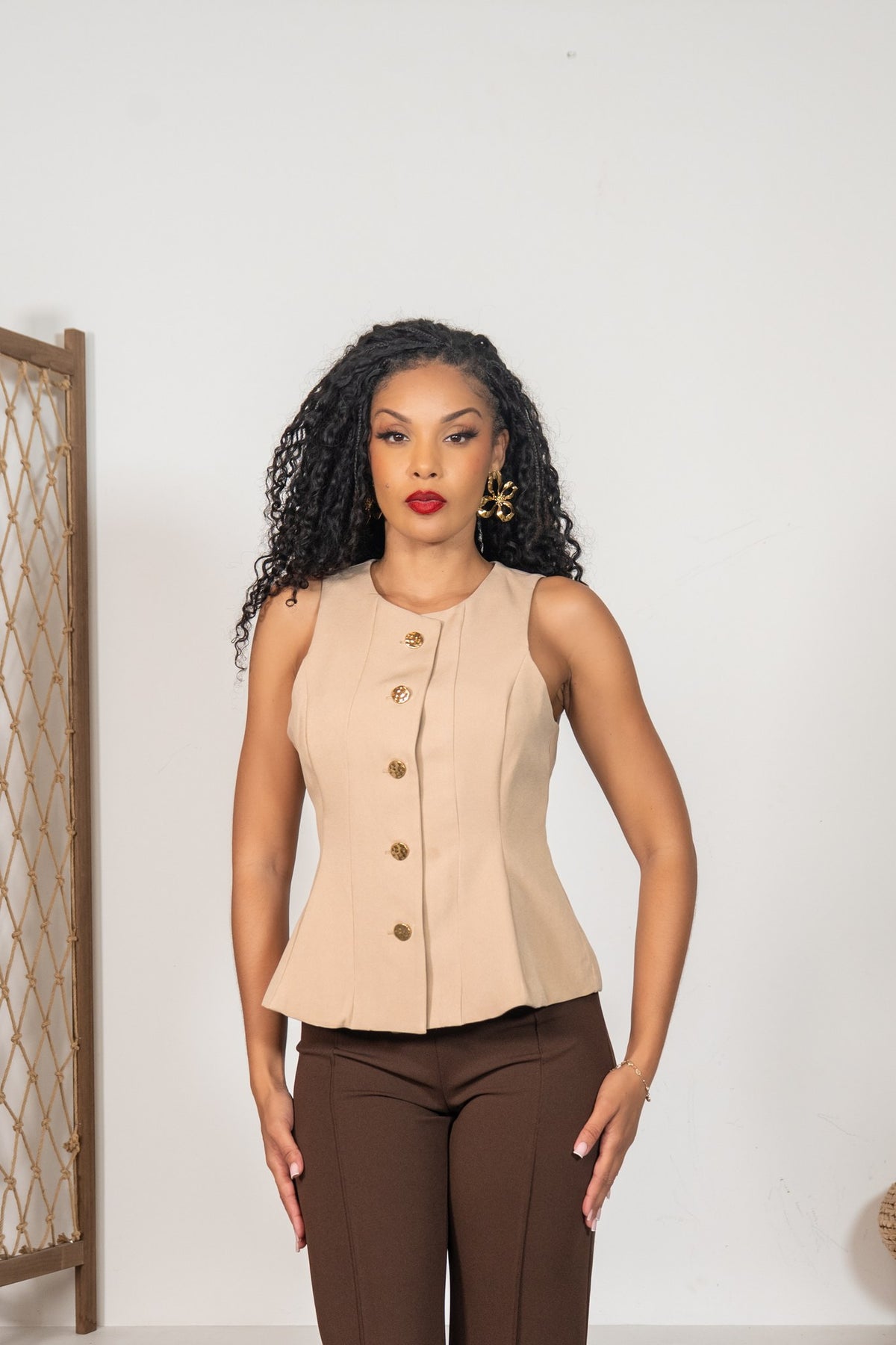 Abedul - Top péplum beige
