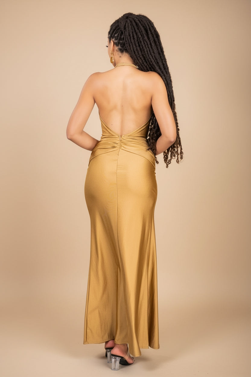 Amber Petal - Robe longue dorée