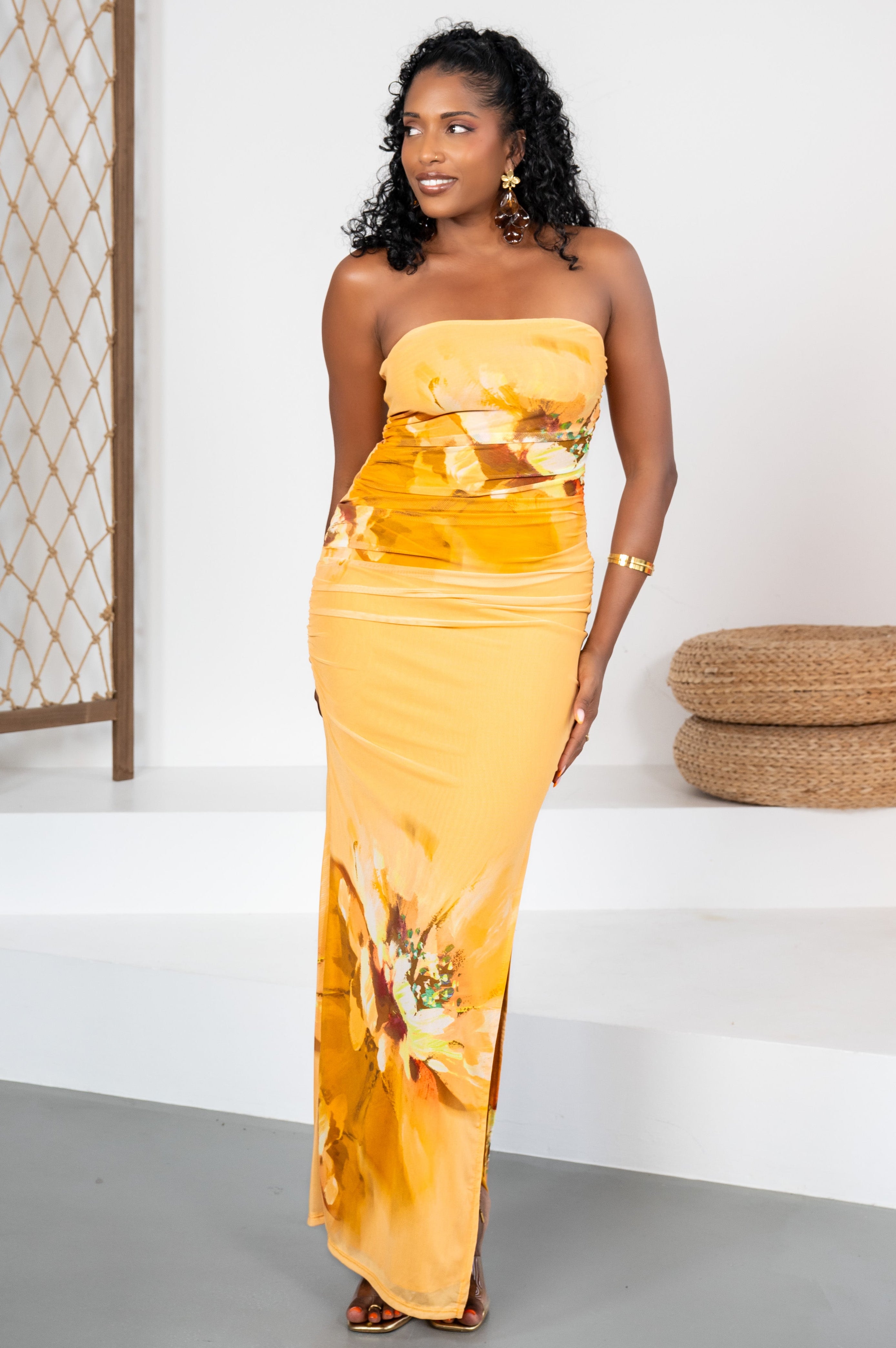 Magnolia Sun - Robe longue bustier moutarde