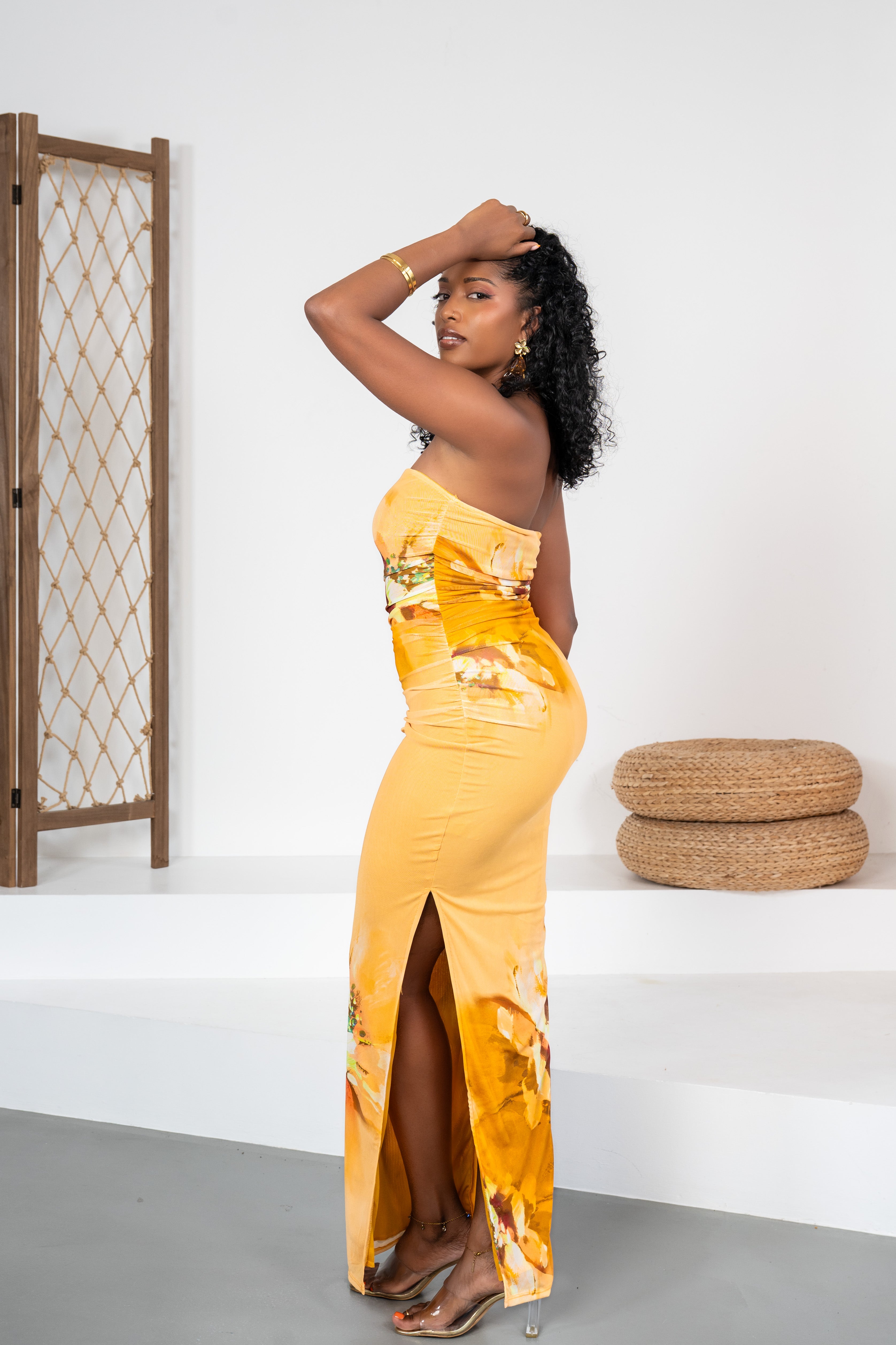 Magnolia Sun - Robe longue bustier moutarde