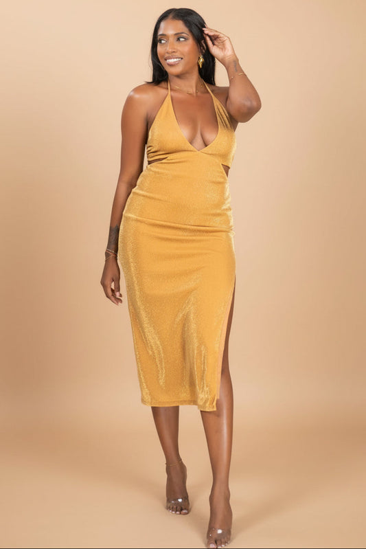 Golden Gleam - Robe midi dorée