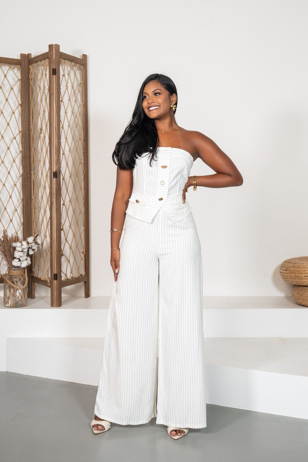 Alabastro - Ensemble bustier rayé écru