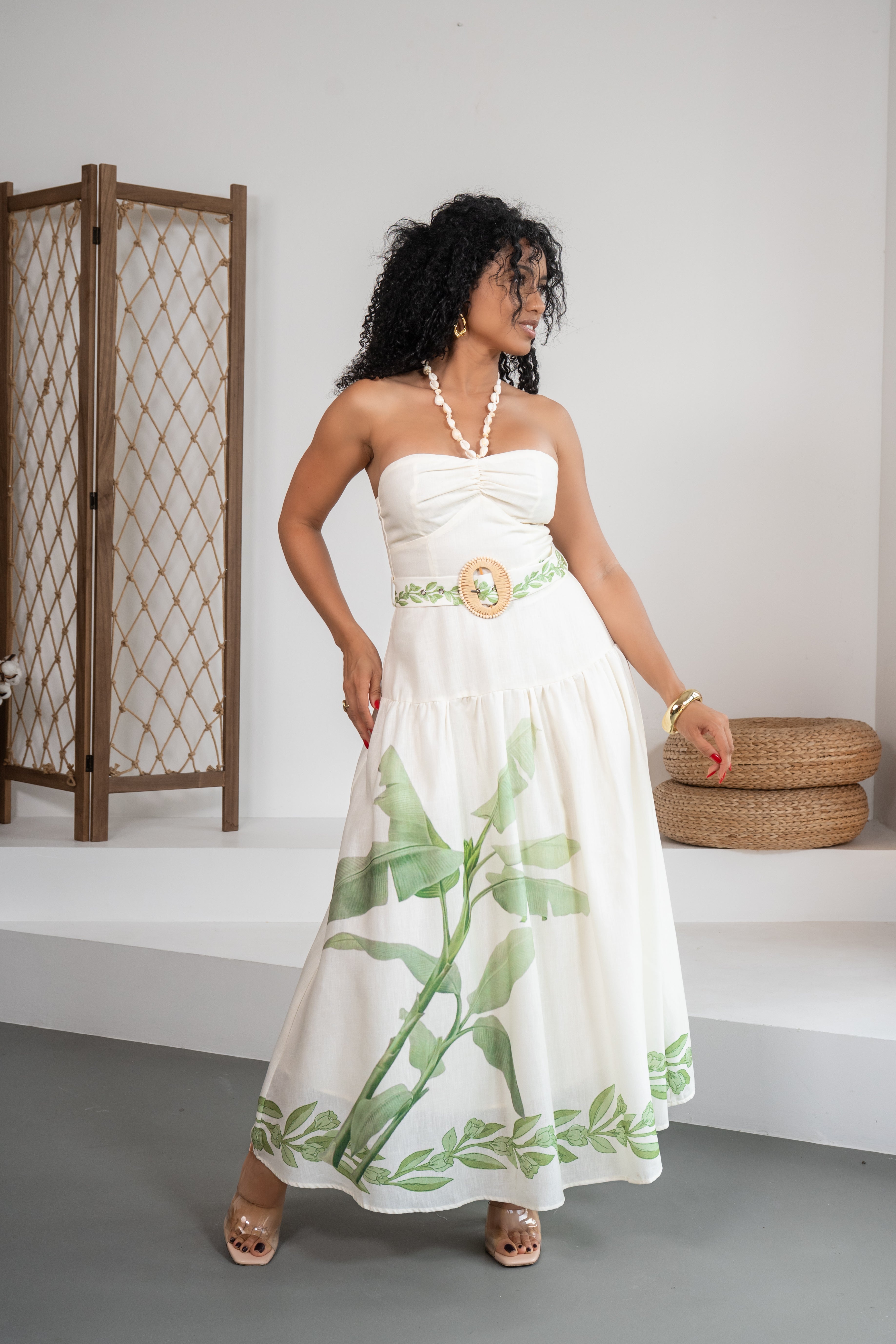 Postcard Escape - Robe midi blanche avec motifs