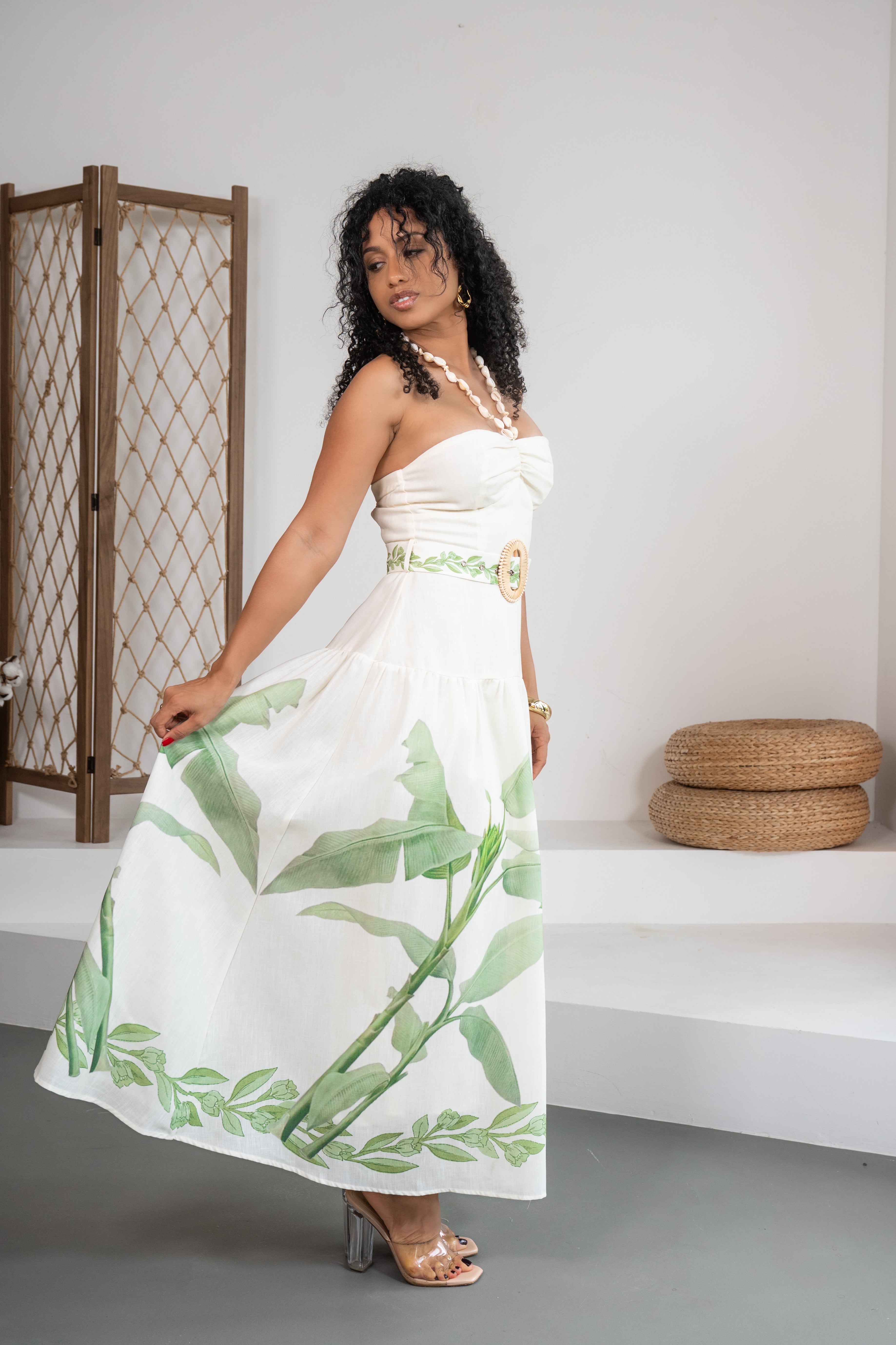 Postcard Escape - Robe midi blanche avec motifs