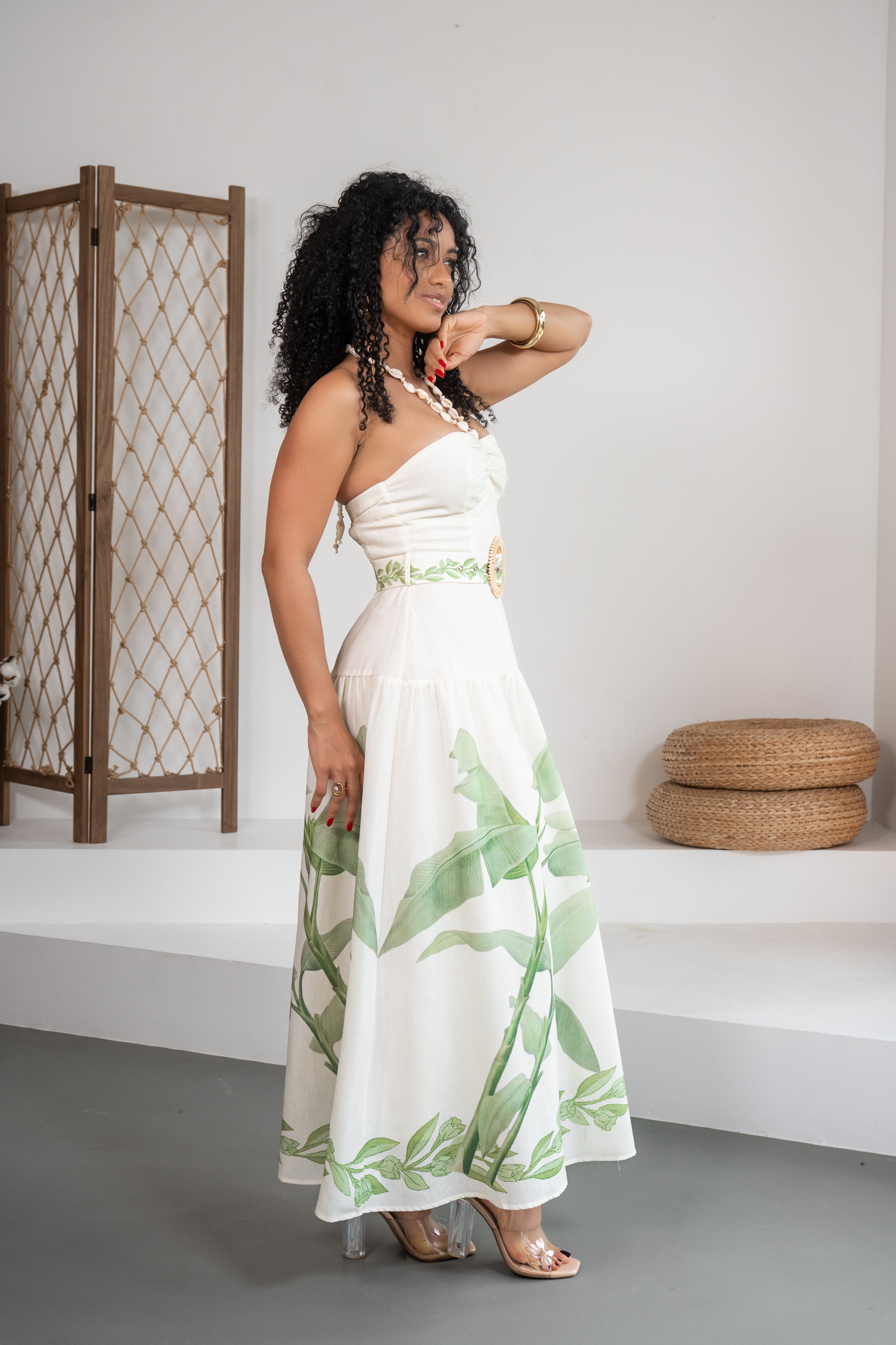 Postcard Escape - Robe midi blanche avec motifs