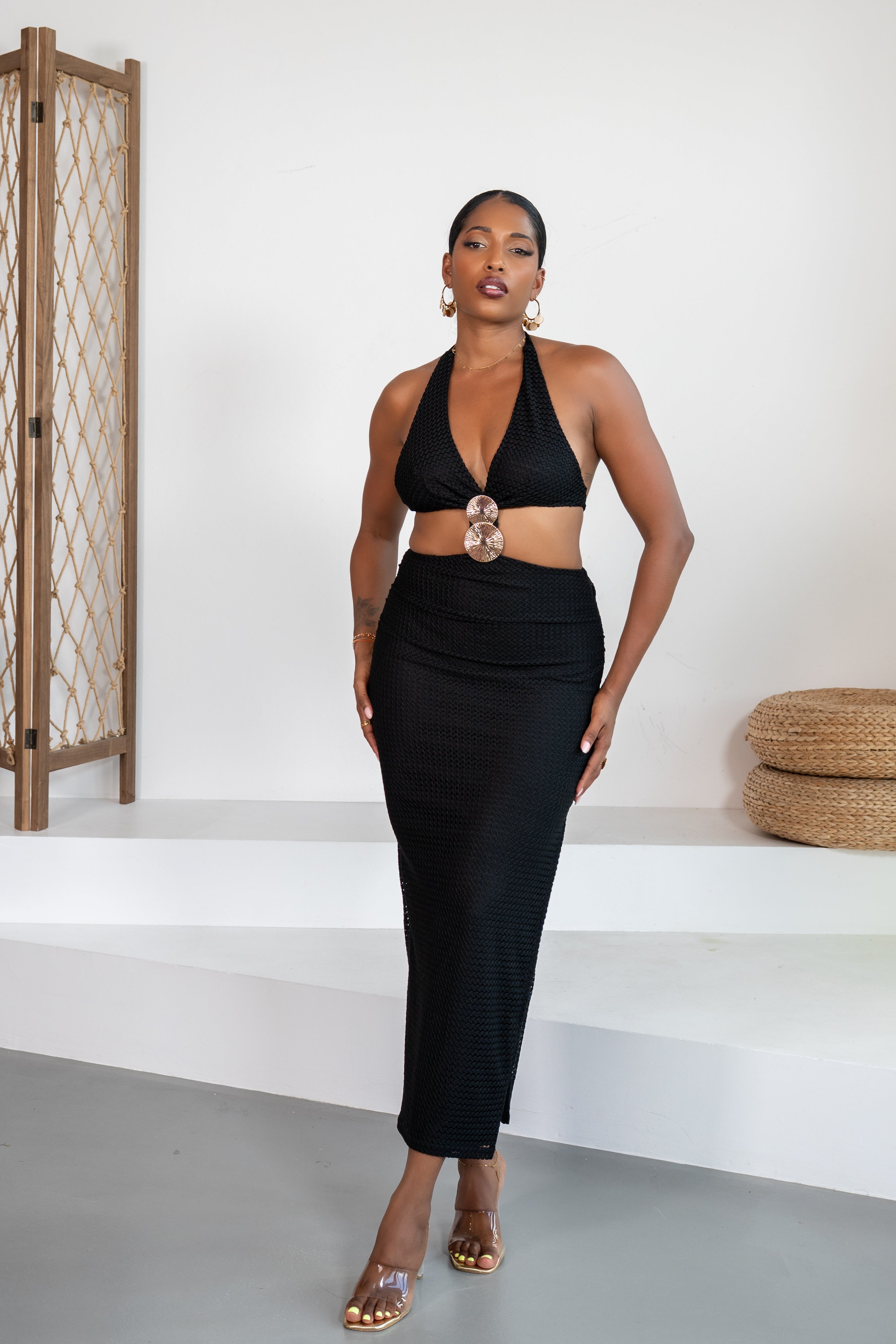 Obsidiana - Robe longue maille noire