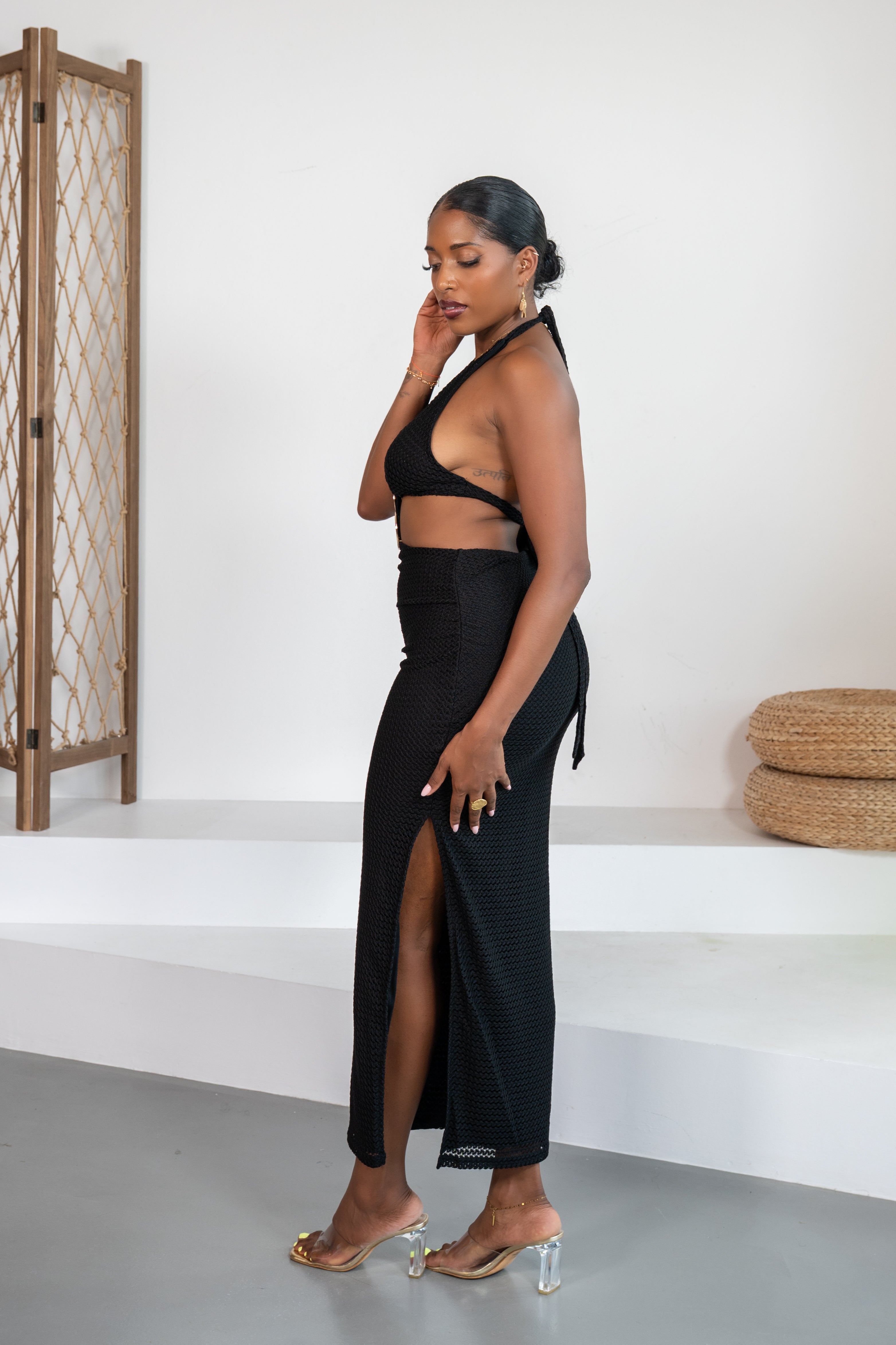 Obsidiana - Robe longue maille noire