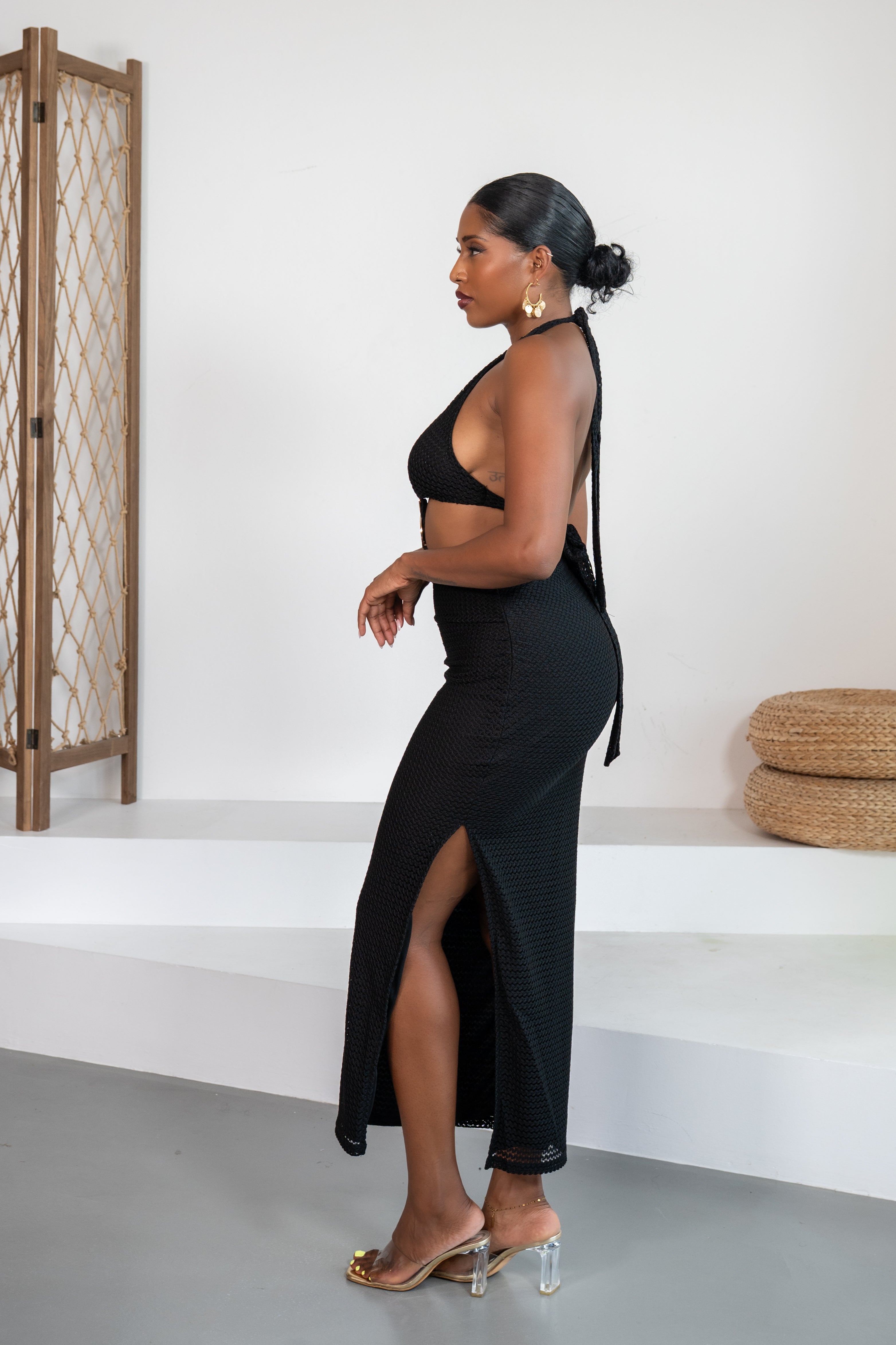Obsidiana - Robe longue maille noire