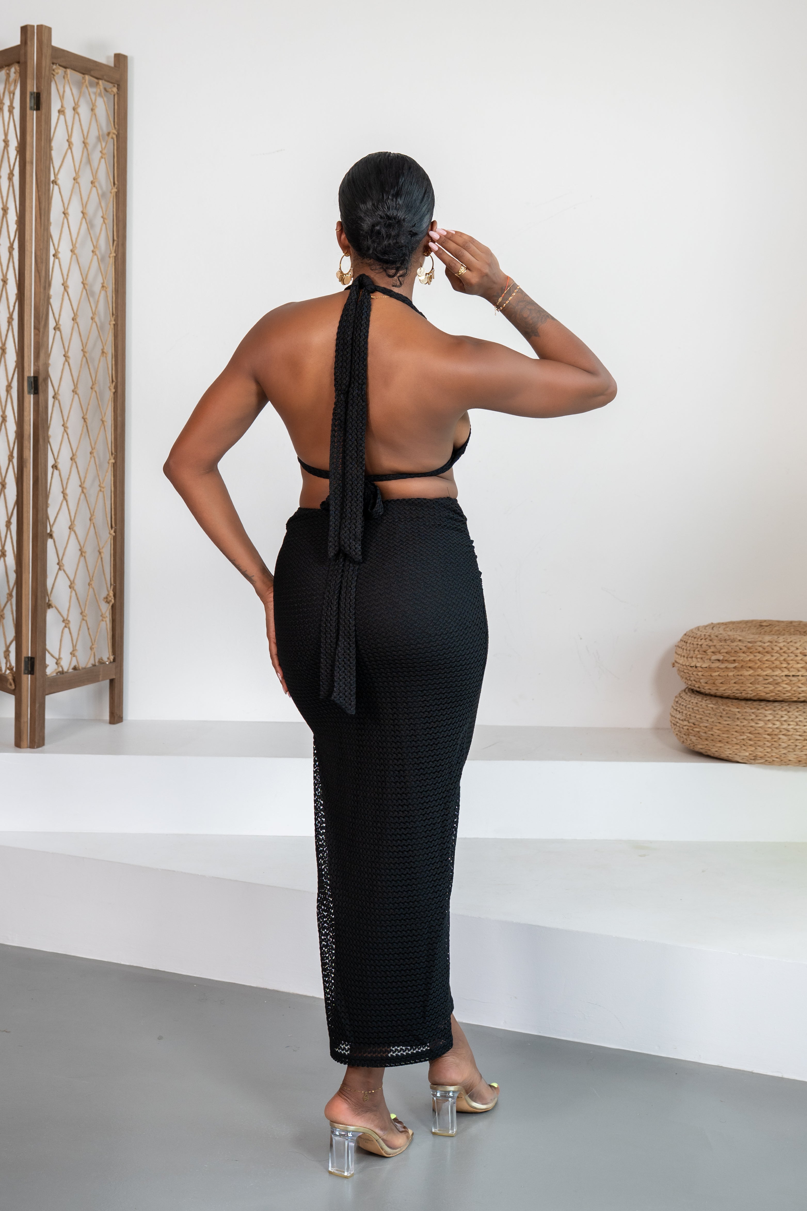 Obsidiana - Robe longue maille noire