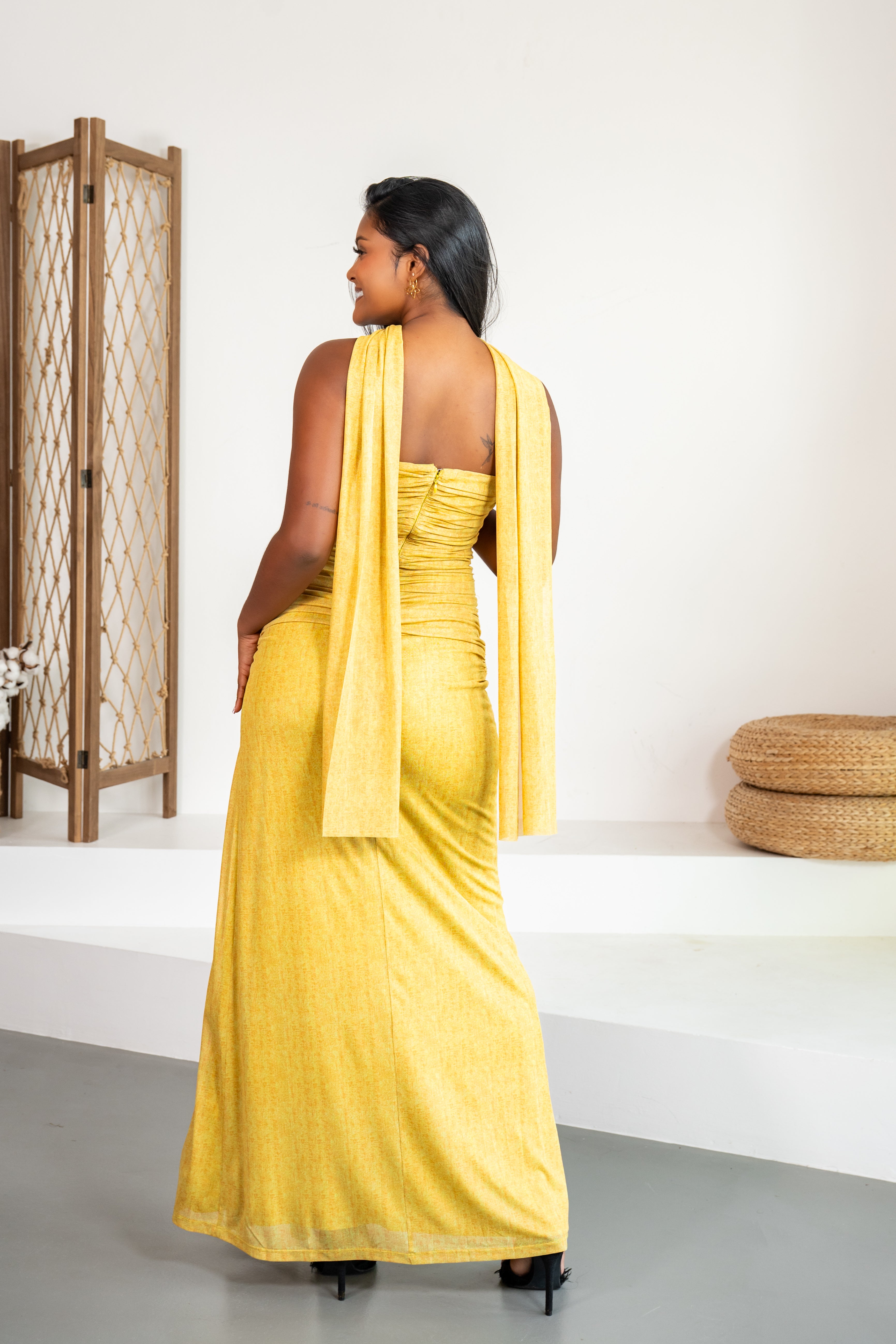 Ámbar - Robe longue bustier moutarde