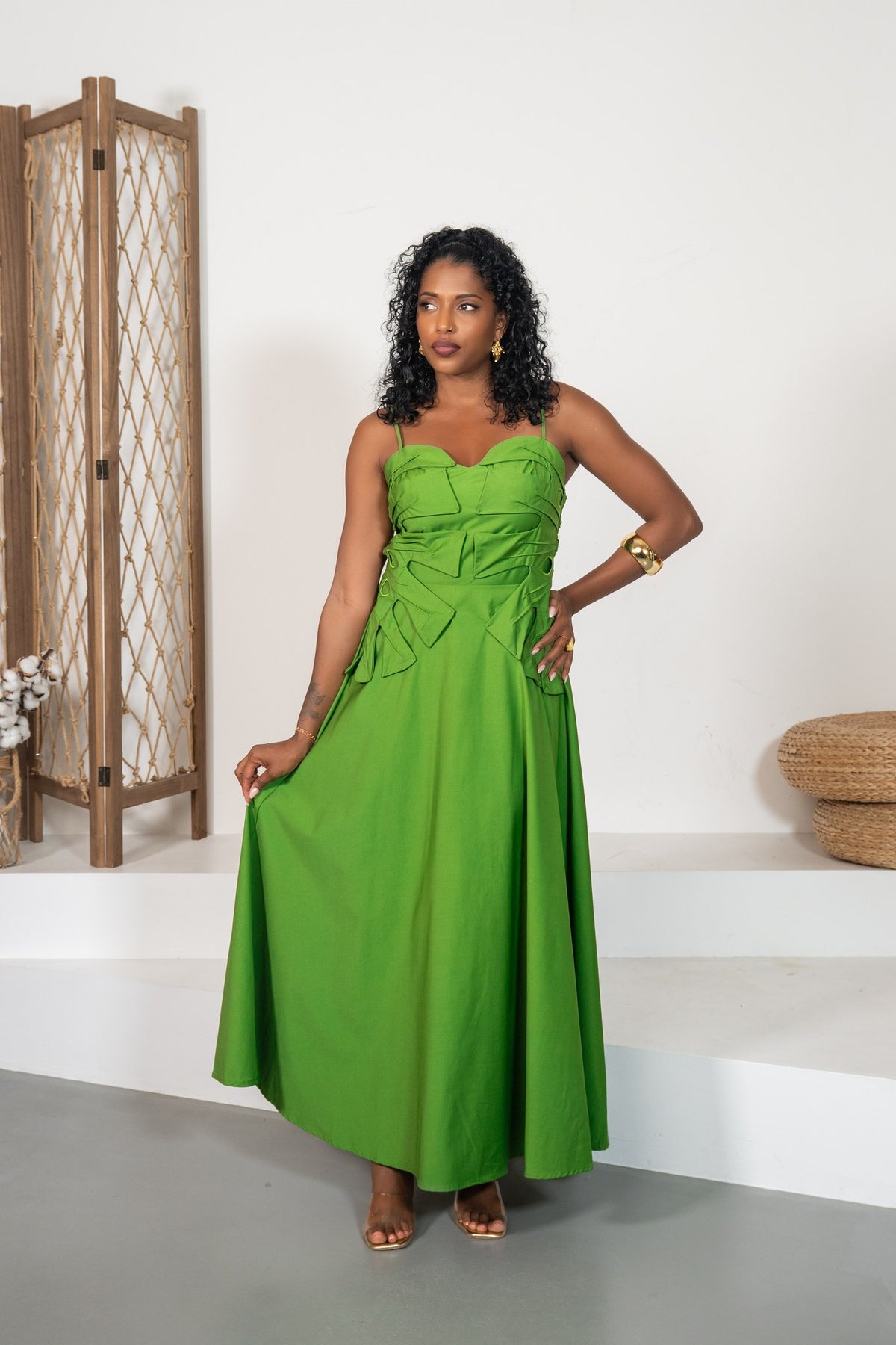 Malaquita - Robe midi sculptée verte